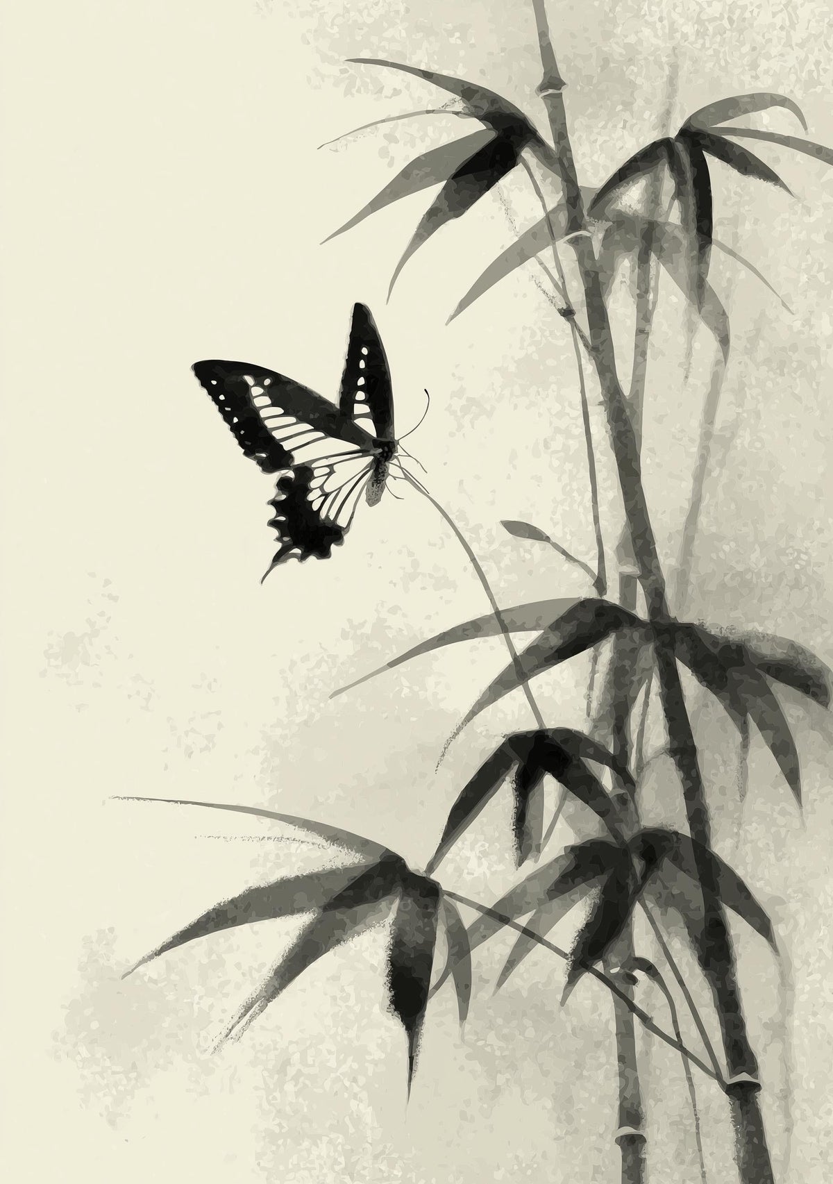 Sumi-e Butterfly Wall Art, Asian Ink Painting Print, Japandi Bamboo Décor, Japanese Ink Minimalist by The Wall Art Studio...