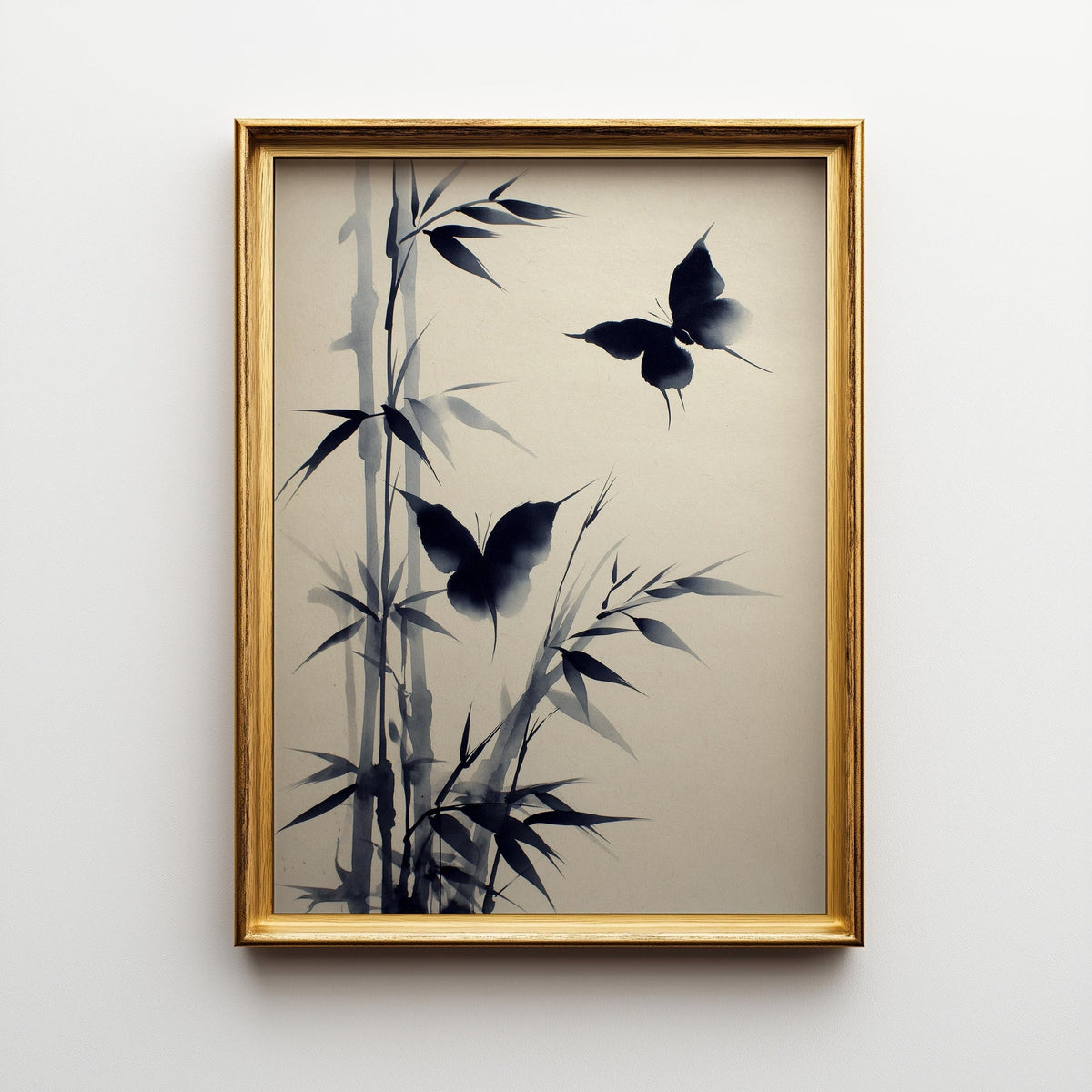 Sumi-e Butterfly Wall Art, Asian Ink Painting Print, Japandi Bamboo Décor, Japanese Ink Minimalist by The Wall Art Studio...