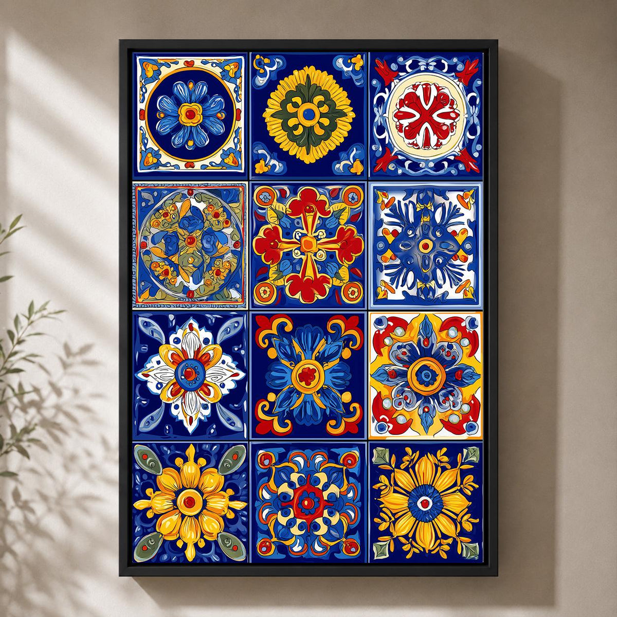 Talavera Tile Framed Canvas Wall Art, Mexican Folk Print, Mediterranean Kitchen Decor by The Wall Art Studio - physical