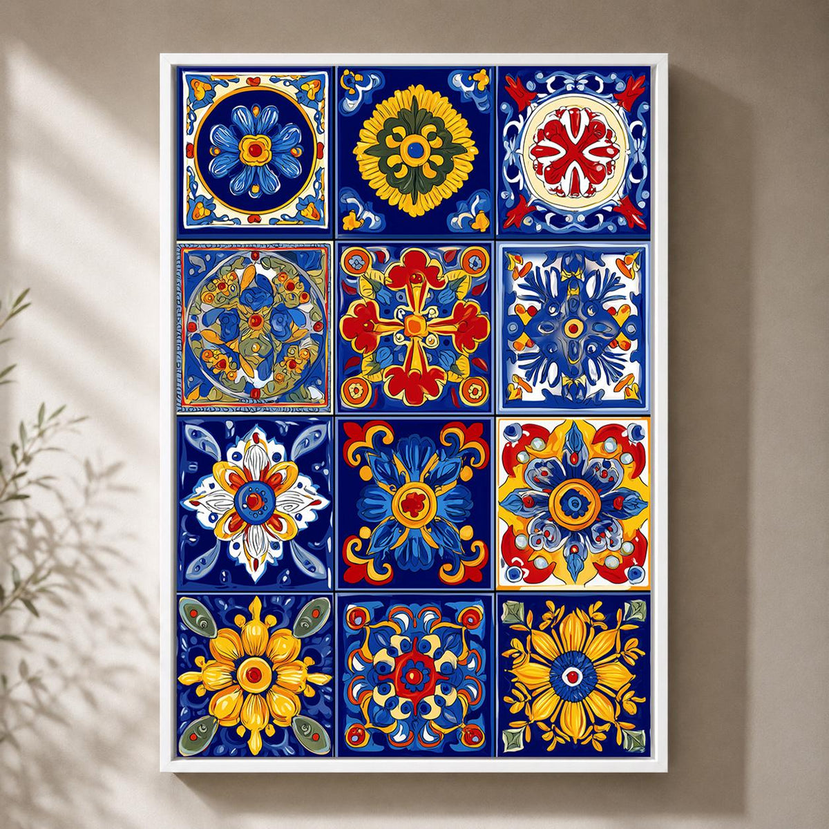 Talavera Tile Framed Canvas Wall Art, Mexican Folk Print, Mediterranean Kitchen Decor by The Wall Art Studio - physical