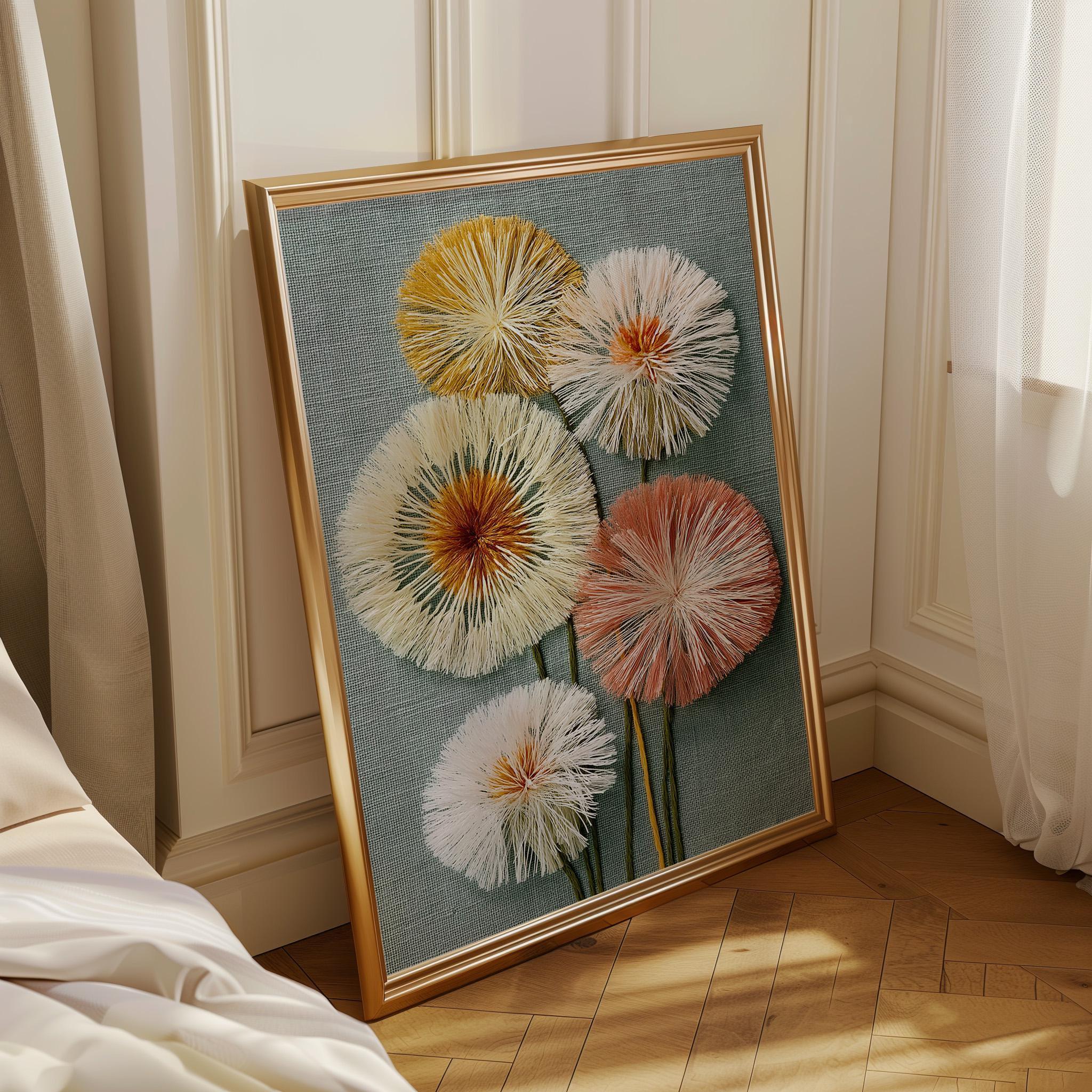 Textured Dandelion Wall Art, Botanical Print, Neutral Floral Decor, Modern Poster (Framed Option) by The Wall Art Studio -...