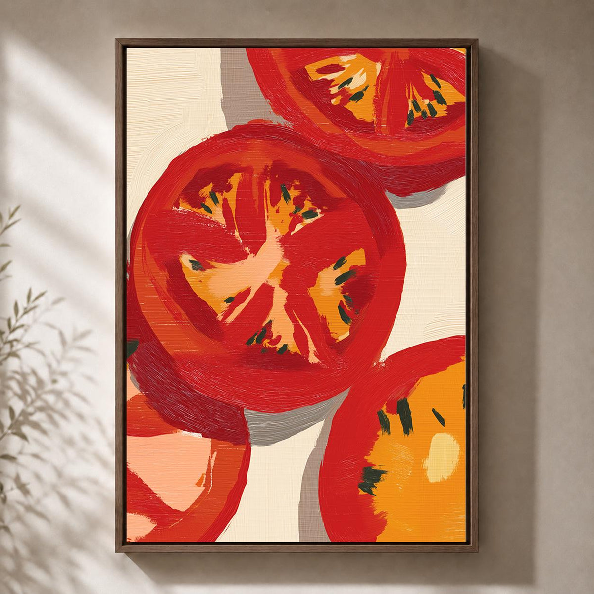 Tomato Slice Framed Canvas Art, Modern Kitchen Food Wall Decor by The Wall Art Studio - physical