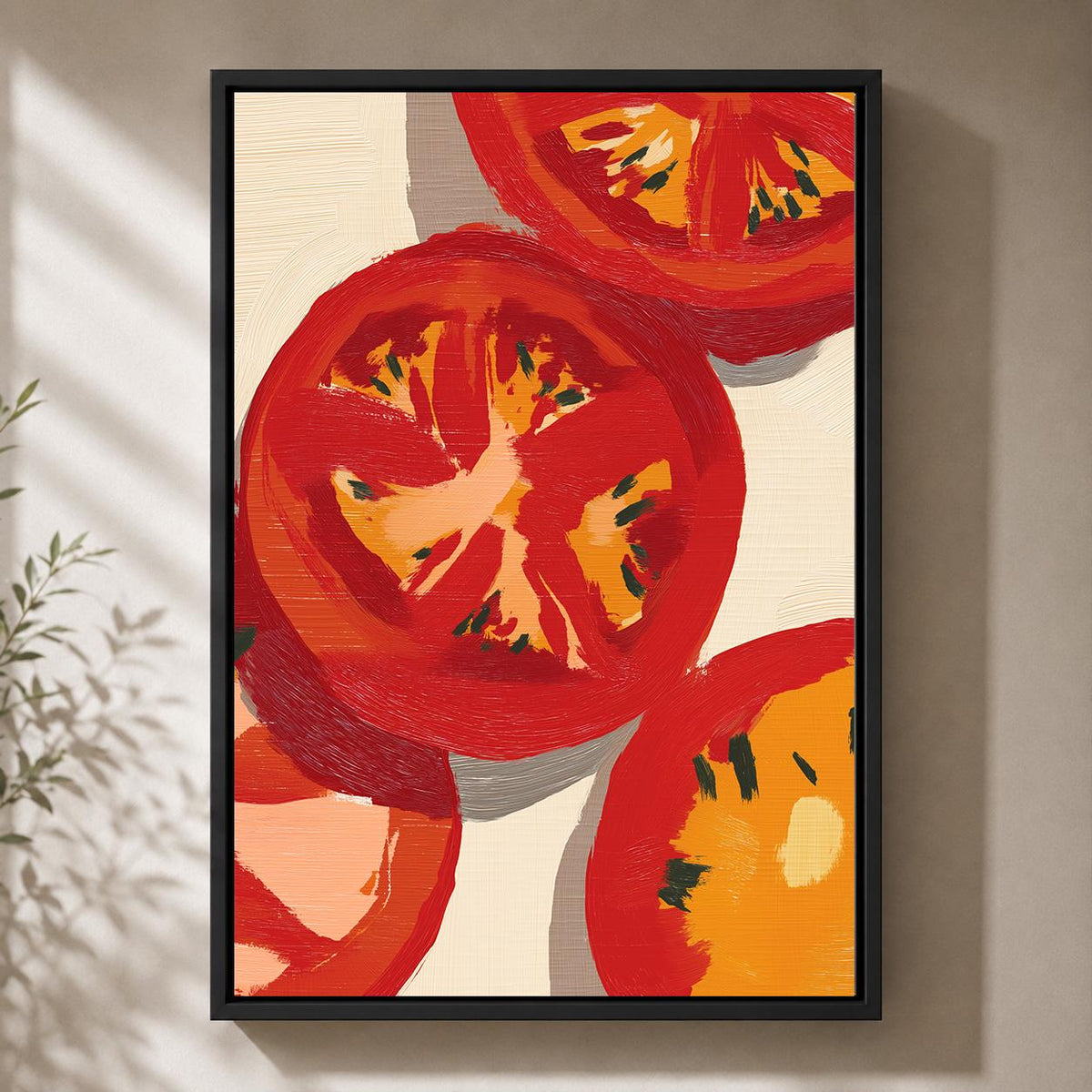 Tomato Slice Framed Canvas Art, Modern Kitchen Food Wall Decor by The Wall Art Studio - physical