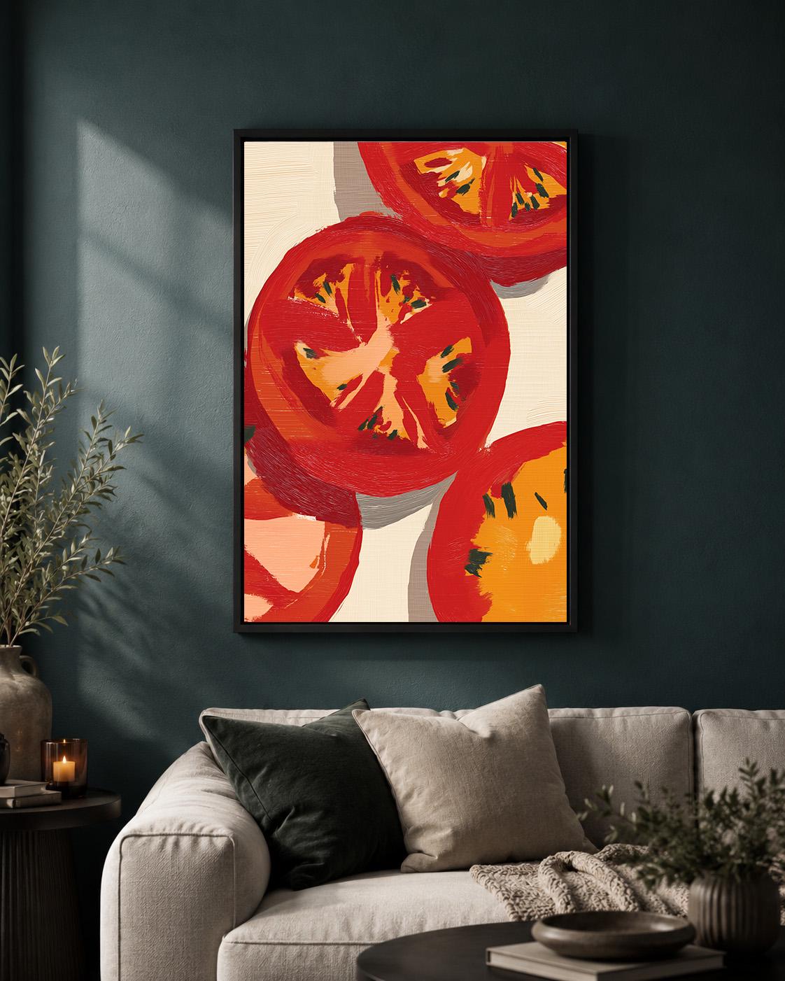 Tomato Slice Framed Canvas Art, Modern Kitchen Food Wall Decor by The Wall Art Studio - physical