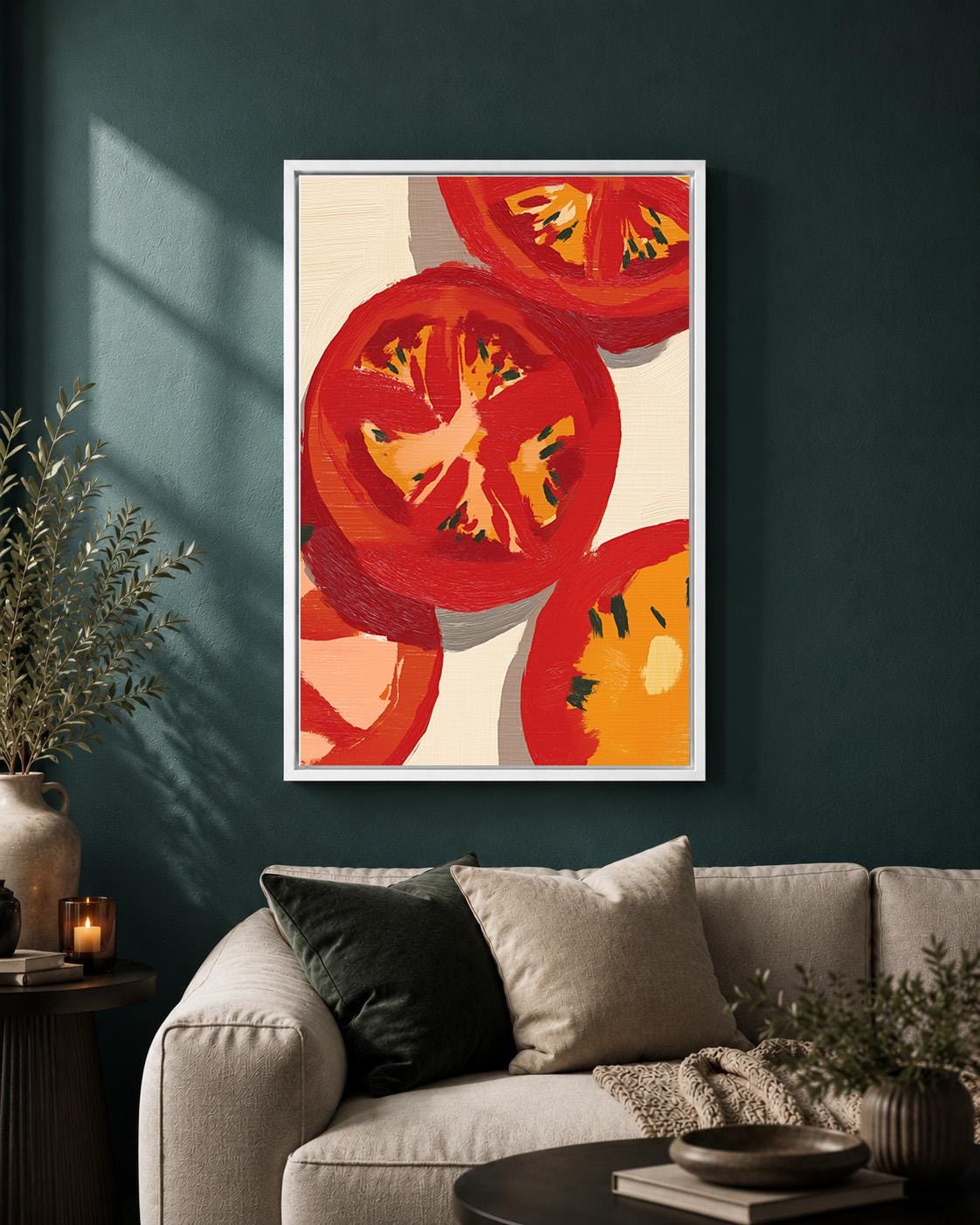 Tomato Slice Framed Canvas Art, Modern Kitchen Food Wall Decor by The Wall Art Studio - physical