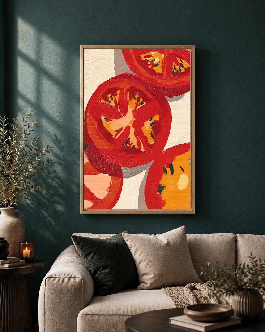 Tomato Slice Framed Canvas Art, Modern Kitchen Food Wall Decor by The Wall Art Studio - physical
