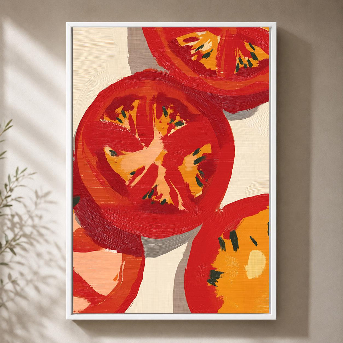 Tomato Slice Framed Canvas Art, Modern Kitchen Food Wall Decor by The Wall Art Studio - physical