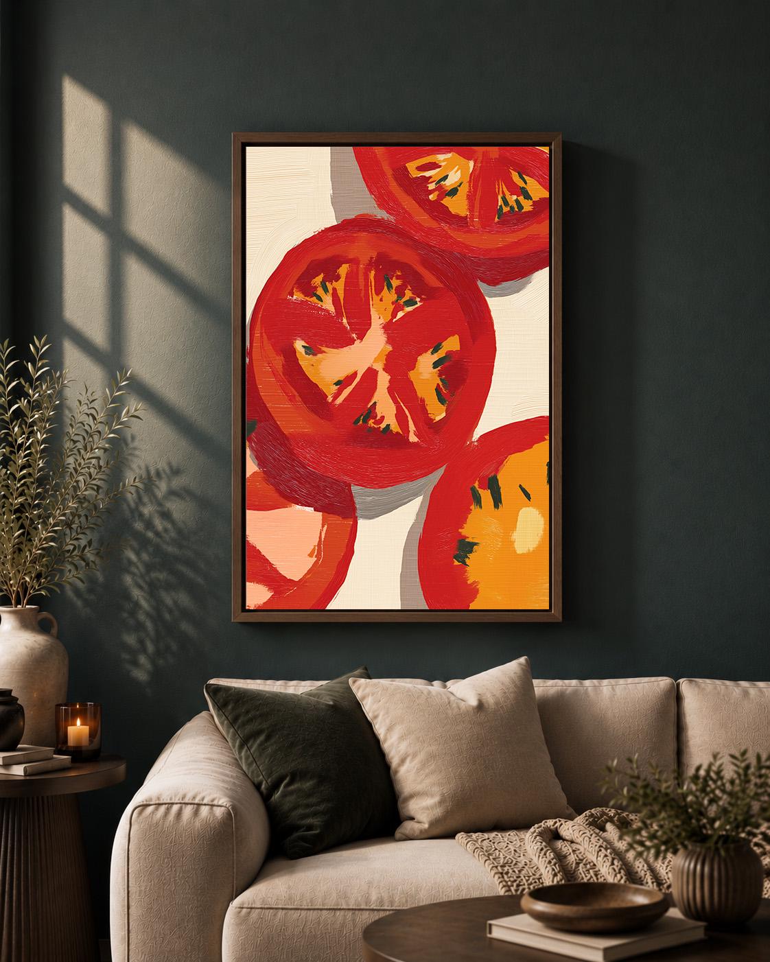 Tomato Slice Framed Canvas Art, Modern Kitchen Food Wall Decor by The Wall Art Studio - physical