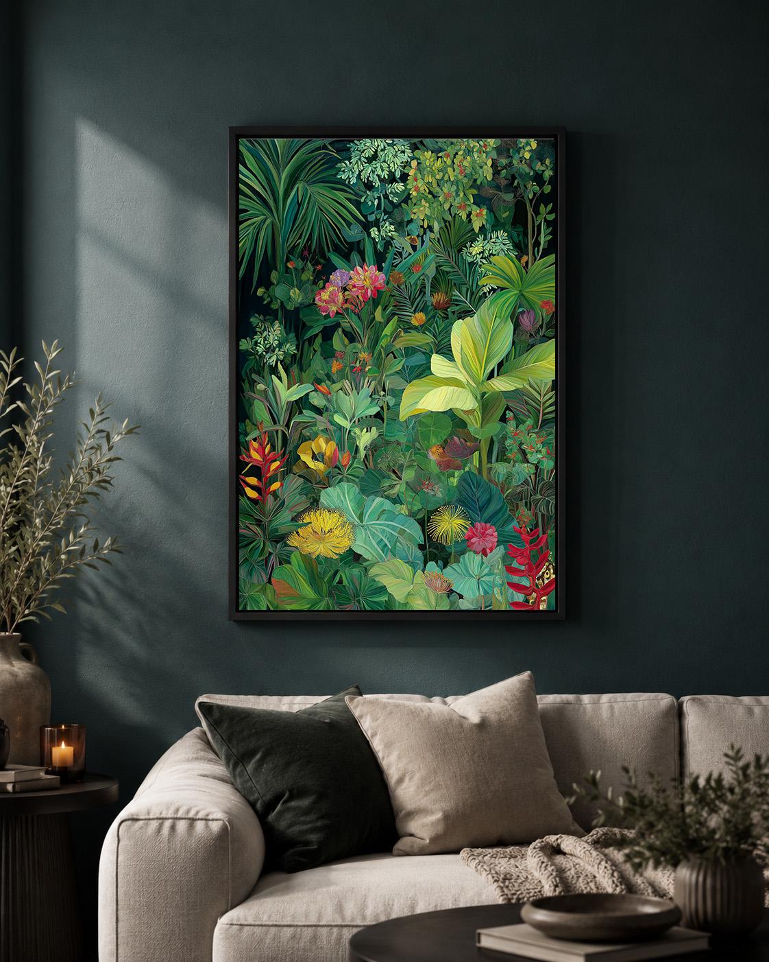 Tropical Jungle Framed Canvas Print, Moody Botanical Wall Art, Exotic Plant Decor by The Wall Art Studio - physical
