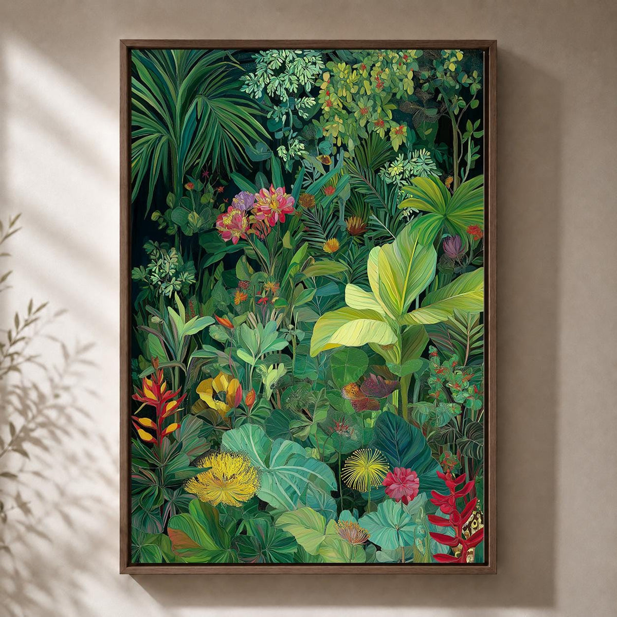 Tropical Jungle Framed Canvas Print, Moody Botanical Wall Art, Exotic Plant Decor by The Wall Art Studio - physical