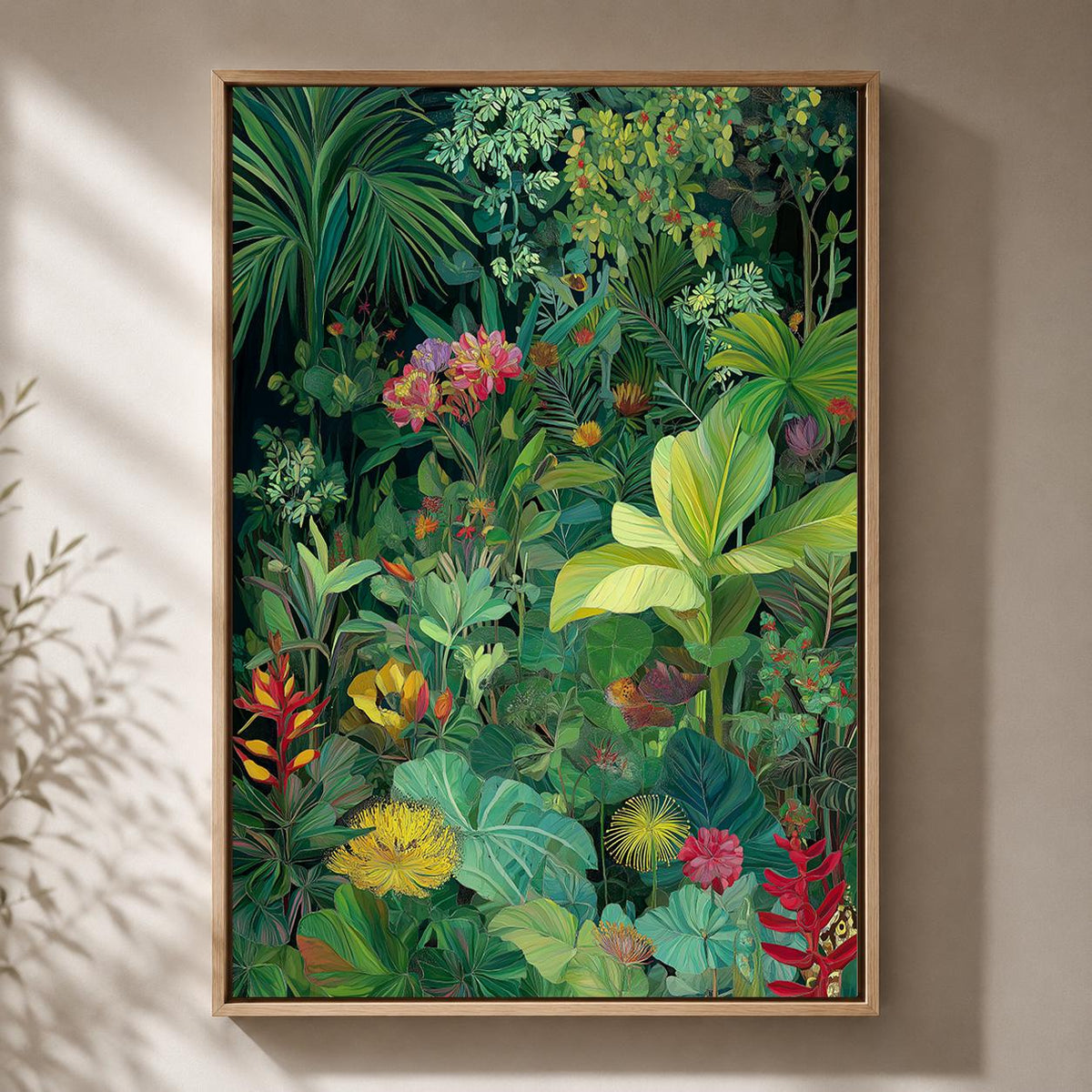 Tropical Jungle Framed Canvas Print, Moody Botanical Wall Art, Exotic Plant Decor by The Wall Art Studio - physical