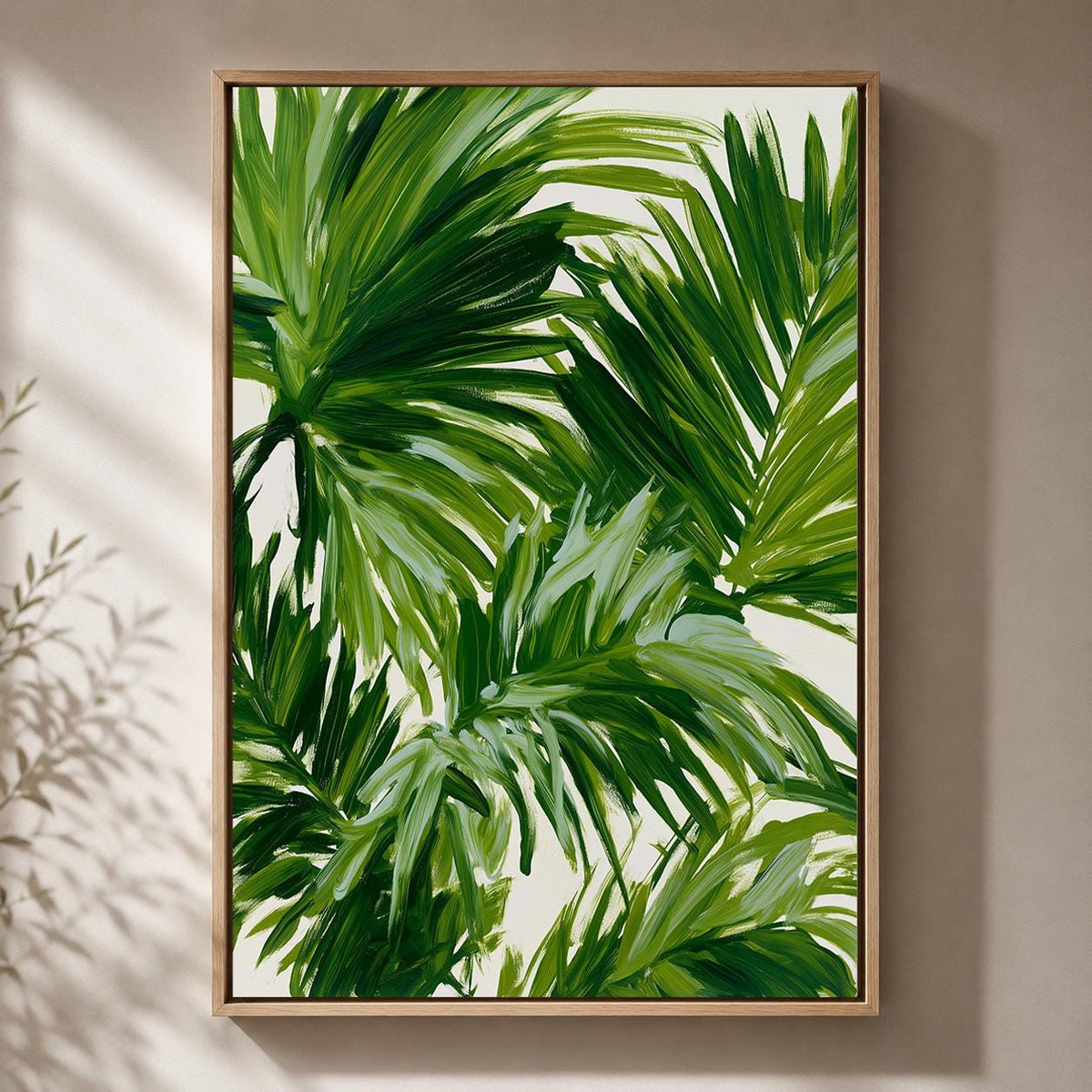 Tropical Palm Leaf Framed Canvas Wall Art, Botanical Framed Canvas, Green Jungle Canvas Wall Art for Modern Home Decor by...
