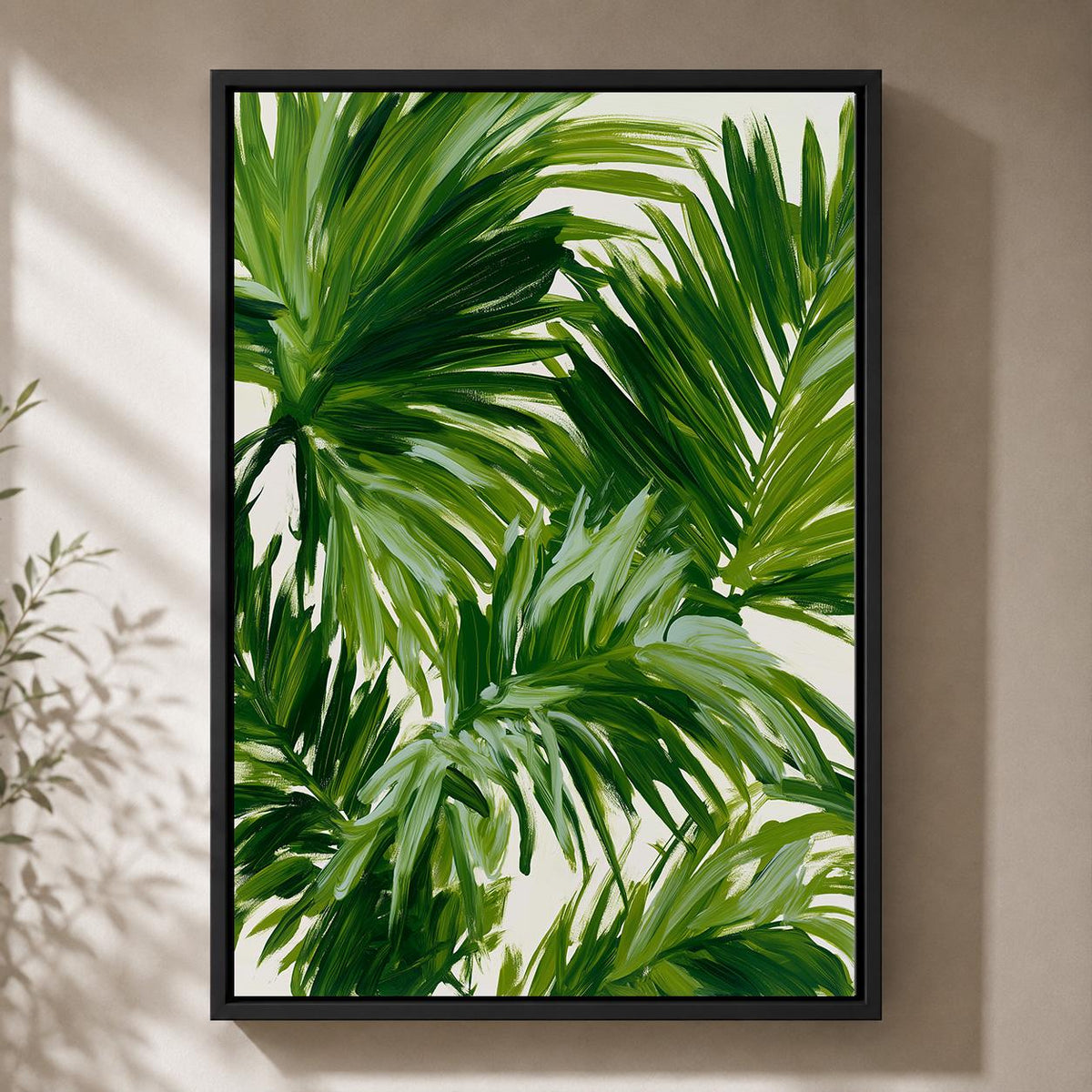 Tropical Palm Leaf Framed Canvas Wall Art, Botanical Framed Canvas, Green Jungle Canvas Wall Art for Modern Home Decor by...