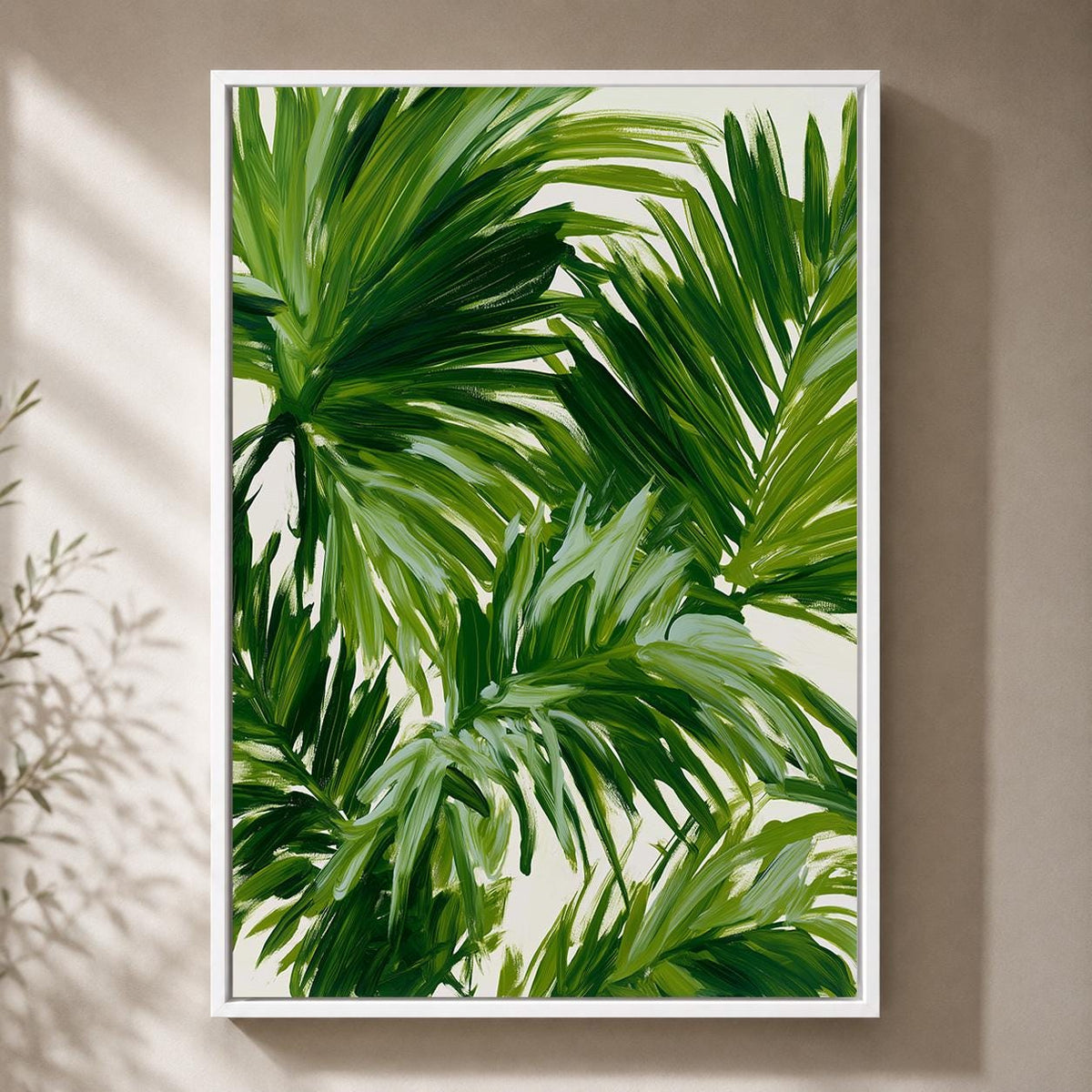 Tropical Palm Leaf Framed Canvas Wall Art, Botanical Framed Canvas, Green Jungle Canvas Wall Art for Modern Home Decor by...