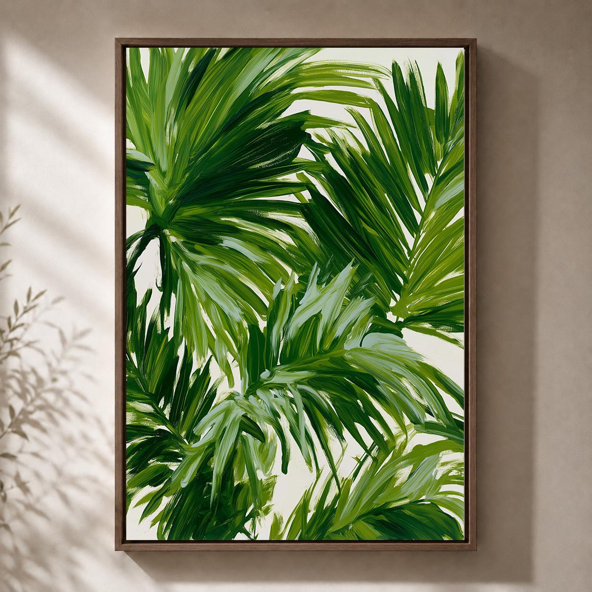 Tropical Palm Leaf Framed Canvas Wall Art, Botanical Framed Canvas, Green Jungle Canvas Wall Art for Modern Home Decor by...