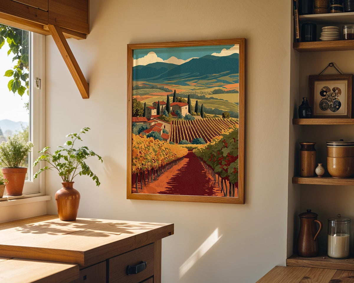 Tuscan Vineyard Wall Art, Italian Countryside Print, Wine Country Landscape, Rustic Farmhouse Decor, Mediterranean Wall Ar...