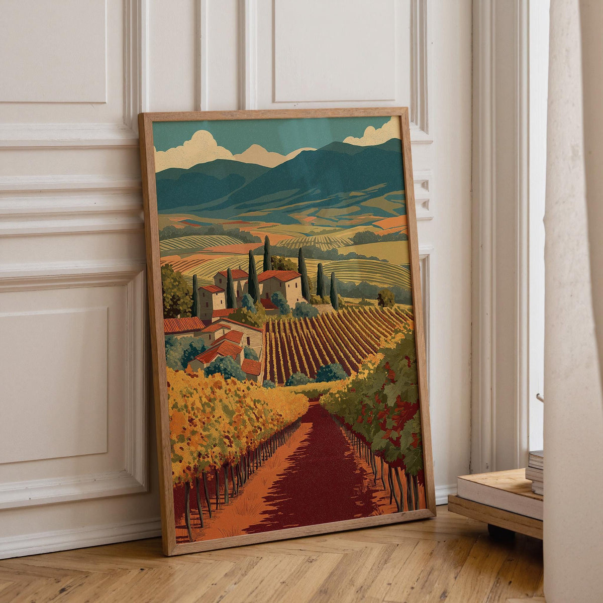 Tuscan Vineyard Wall Art, Italian Countryside Print, Wine Country Landscape, Rustic Farmhouse Decor, Mediterranean Wall Ar...