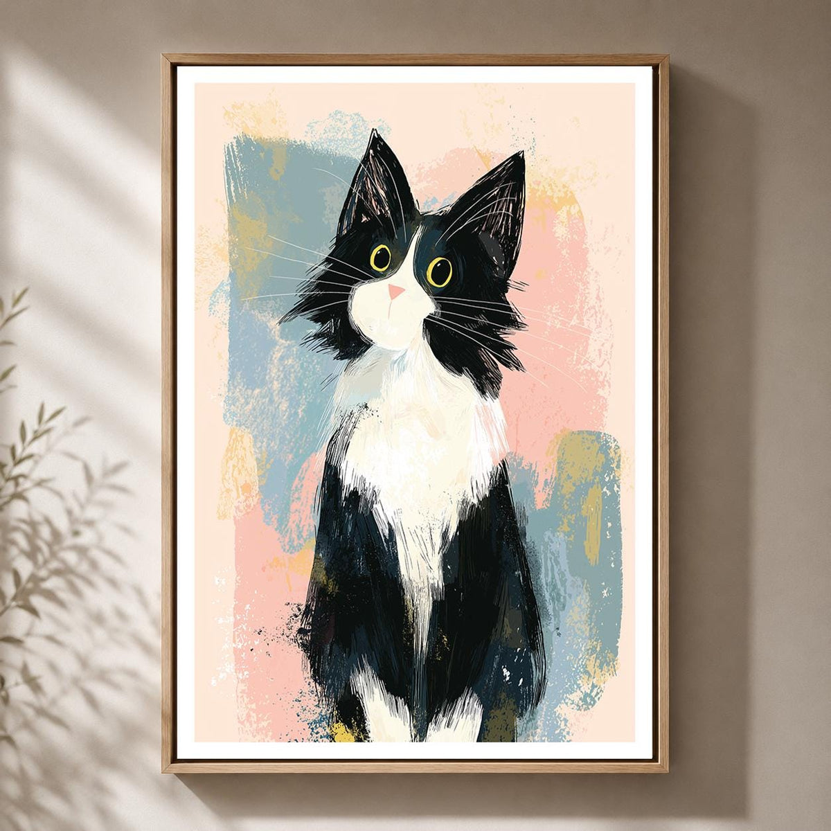Tuxedo Cat Framed Canvas Art, Whimsical Kitty Print, Modern Pet Lover Decor by The Wall Art Studio - physical