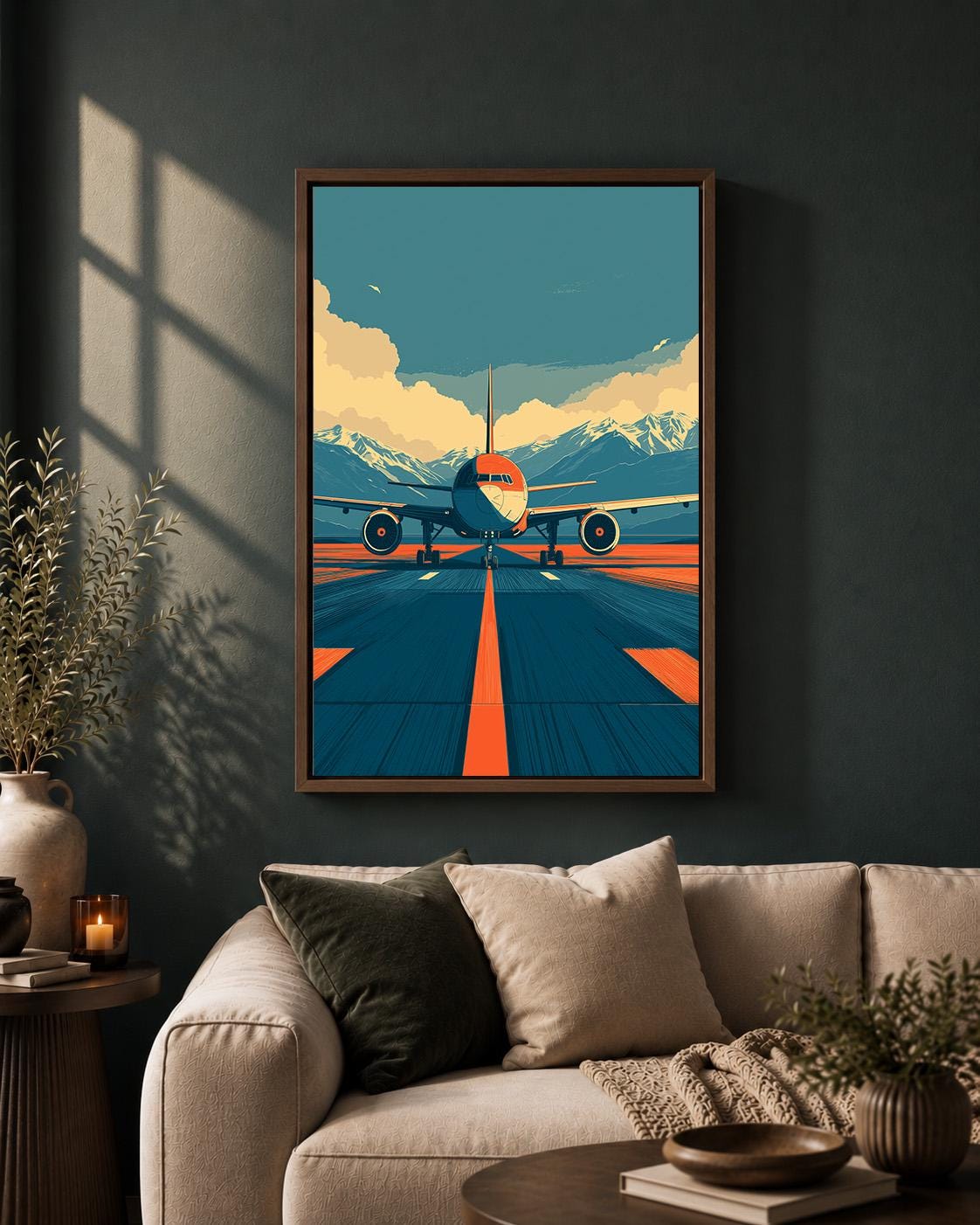 Vintage Airplane Canvas Art, Retro Aviation Runway Print, Pilot Office Decor (Framed Canvas) by The Wall Art Studio - phys...
