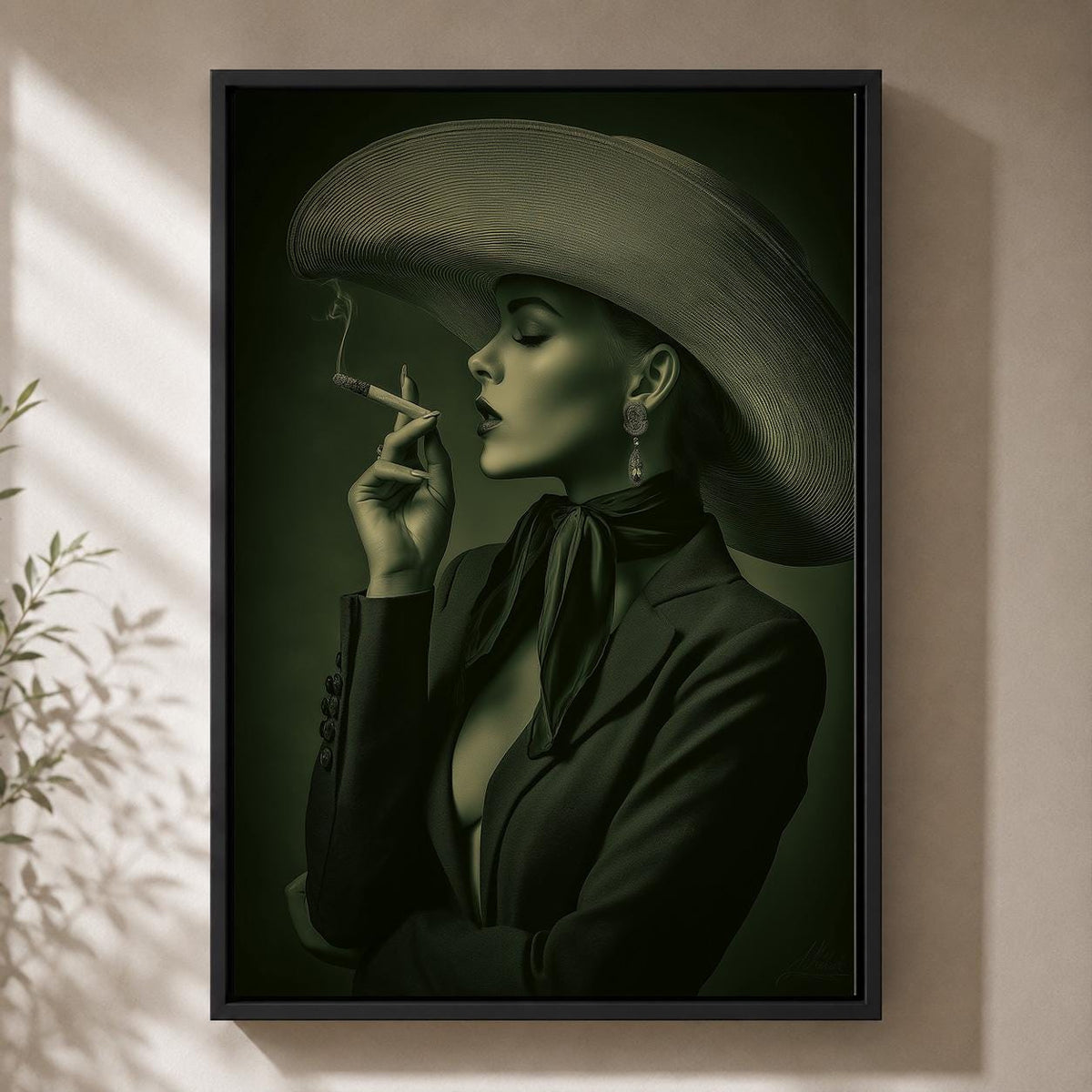 Vintage Cowgirl Portrait Framed Canvas Art, Moody Western Fashion Print, Ranch House Decor by The Wall Art Studio - physical