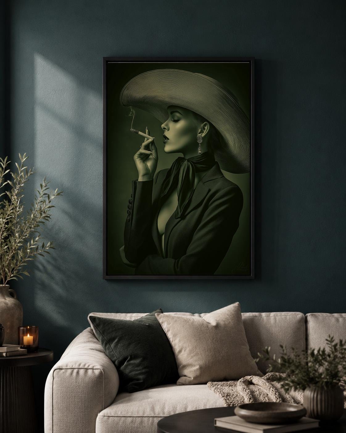 Vintage Cowgirl Portrait Framed Canvas Art, Moody Western Fashion Print, Ranch House Decor by The Wall Art Studio - physical