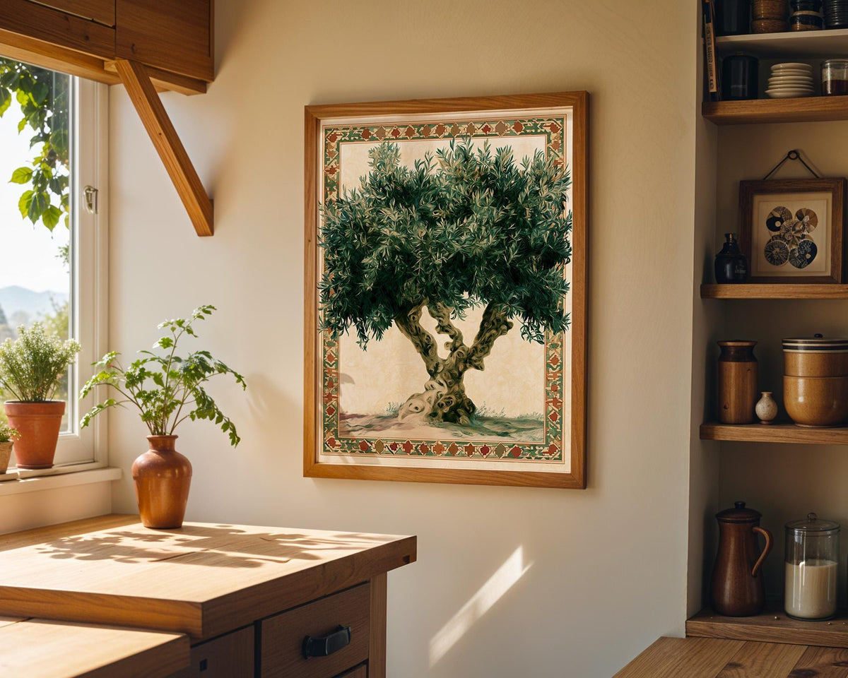 Vintage Olive Tree Wall Art, Mediterranean Botanical Print, Tuscan Farmhouse Decor, Rustic Tree Artwork, Italian Landscape...