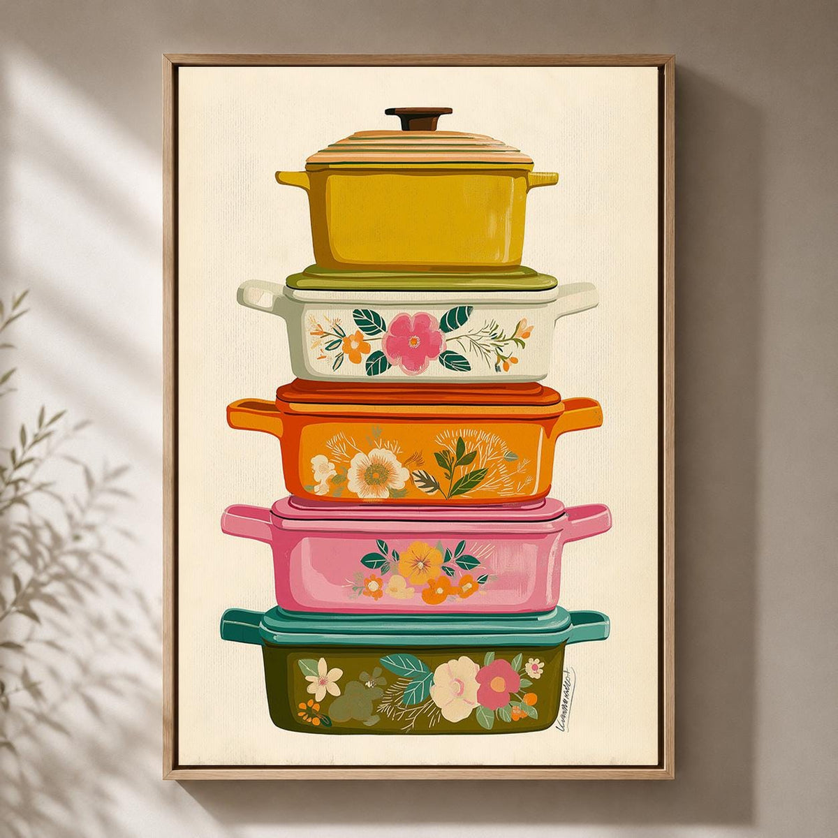 Vintage Pyrex Enamel Cookware Stack Framed Canvas Art, Retro Kitchen Decor, Mid Century Modern Home by The Wall Art Studio...