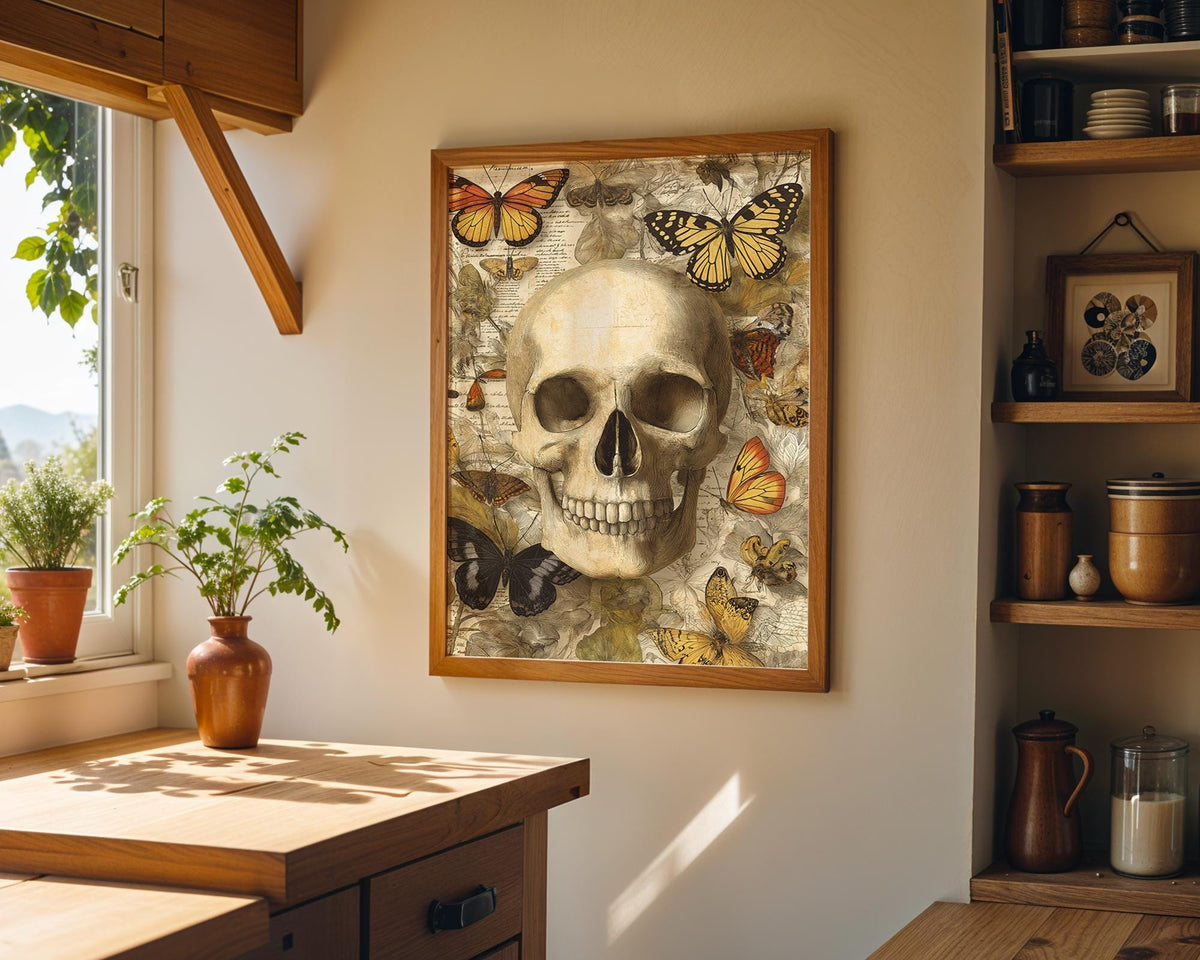 Vintage Skull Butterfly Art Print, Dark Academia Gothic Wall Décor by The Wall Art Studio - physical