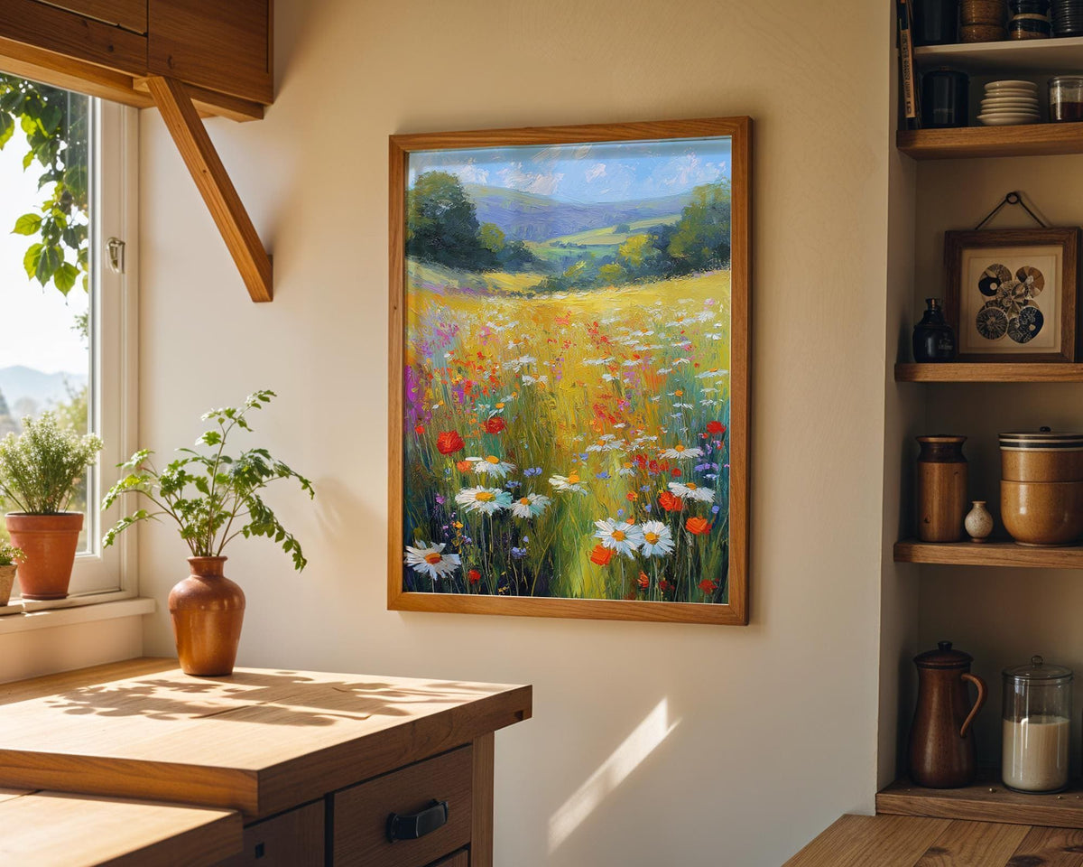 Wildflower Meadow Landscape Print, Impressionist Flower Field Wall Art, Colourful Countryside , Cottagecore Floral Décor,...