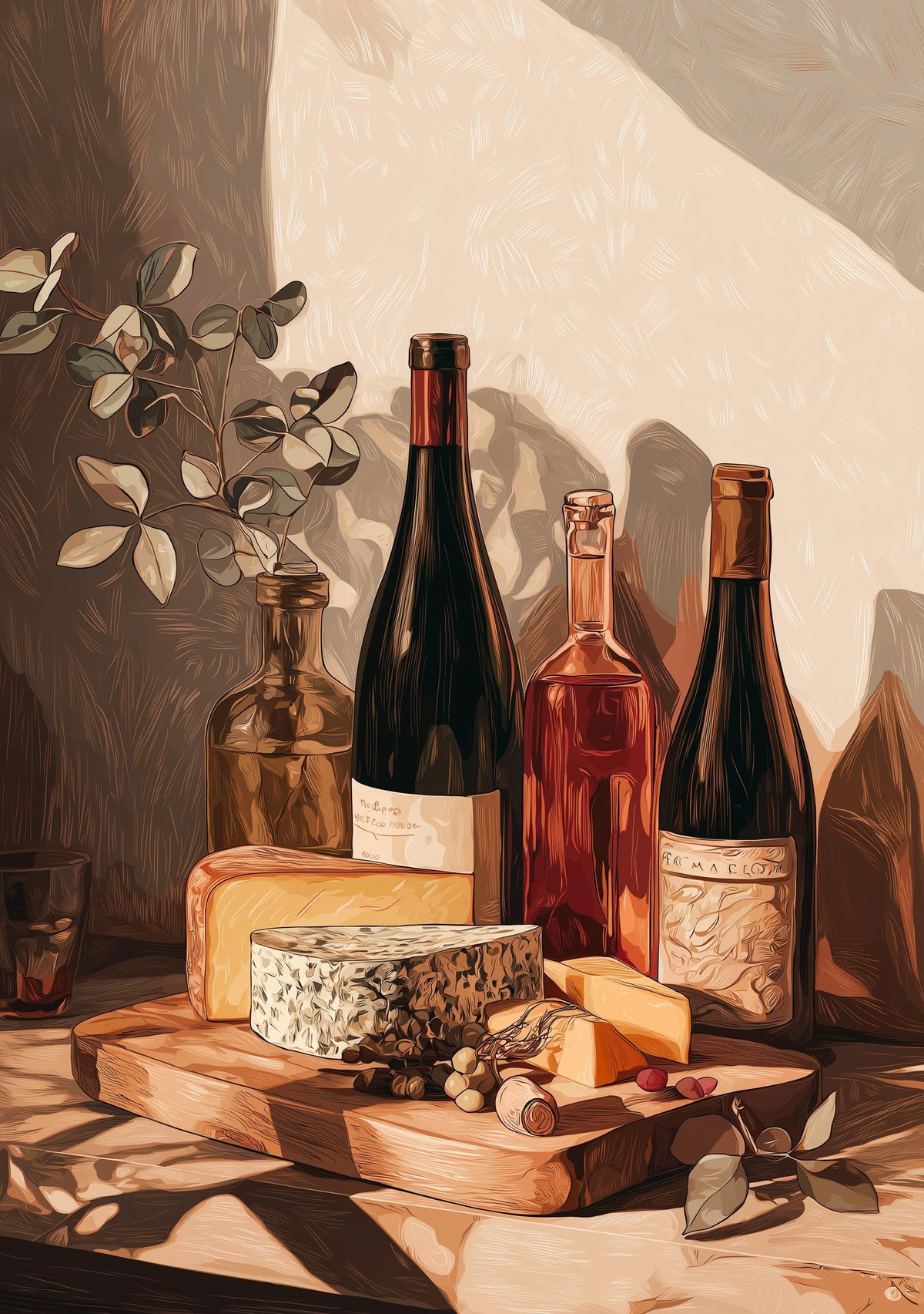 Wine and Cheese Wall Art Print | Rustic Kitchen Dining Room Décor | Still Life Vineyard Artwork | Wine Lover Gift | French...