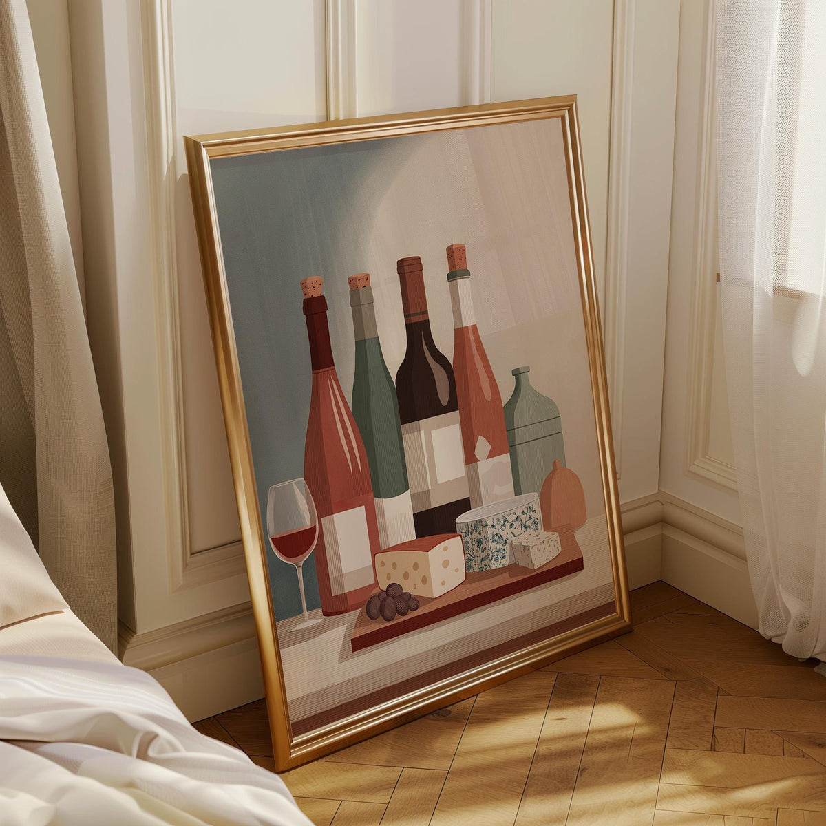 Wine and Cheese Wall Art Print | Rustic Kitchen Dining Room Décor | Still Life Vineyard Artwork | Wine Lover Gift | French...
