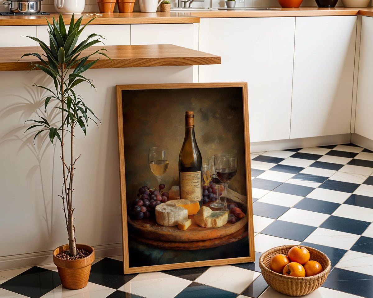 Wine and Cheese Wall Art Print | Rustic Kitchen Dining Room Décor | Still Life Vineyard Artwork | Wine Lover Gift | French...