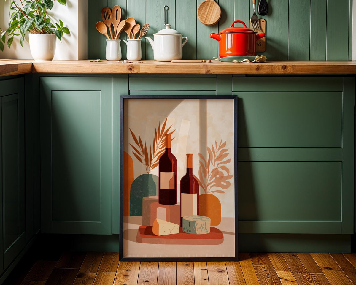 Wine and Cheese Wall Art Print | Rustic Kitchen Dining Room Décor | Still Life Vineyard Artwork | Wine Lover Gift | French...