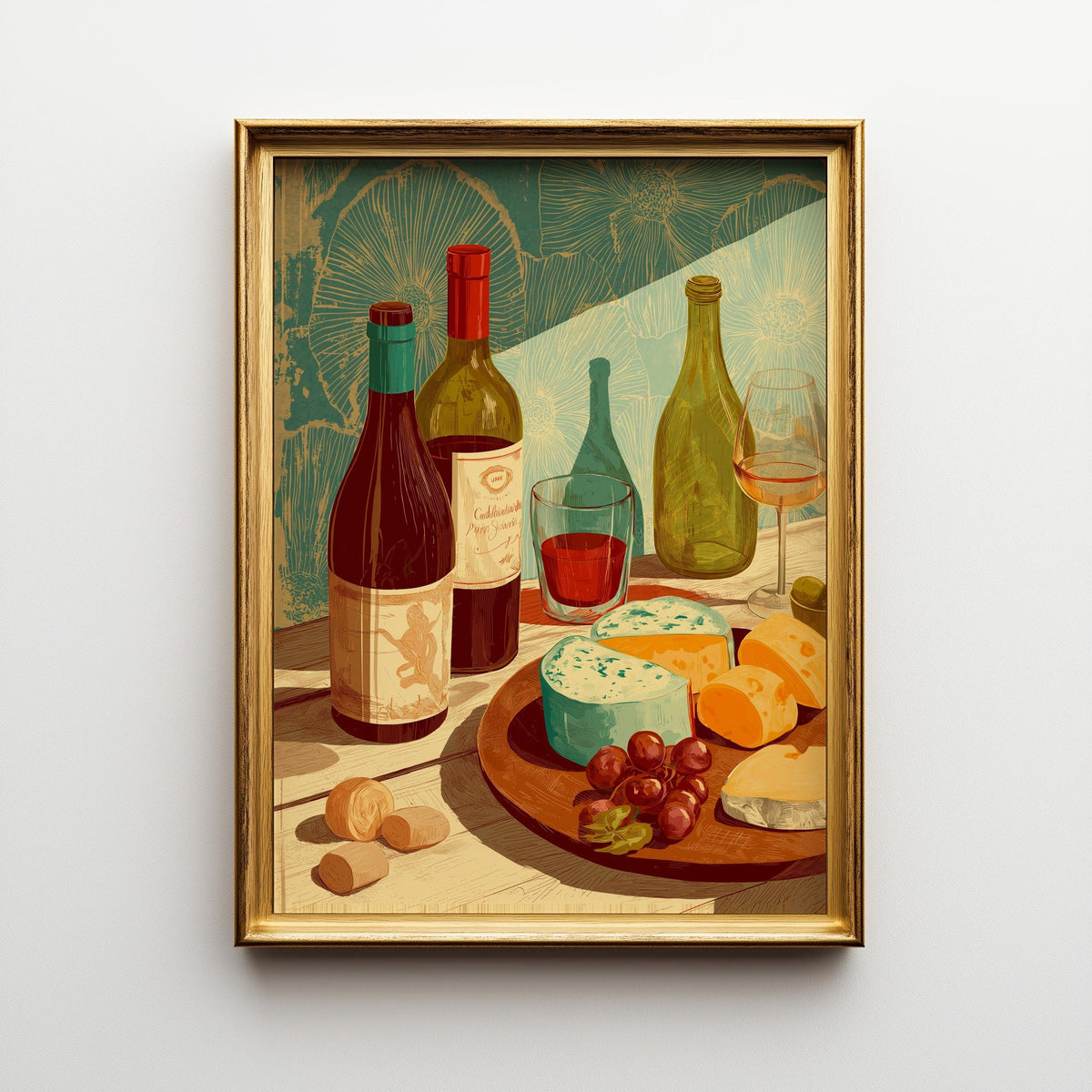 Wine and Cheese Wall Art Print | Rustic Kitchen Dining Room Décor | Still Life Vineyard Artwork | Wine Lover Gift | French...