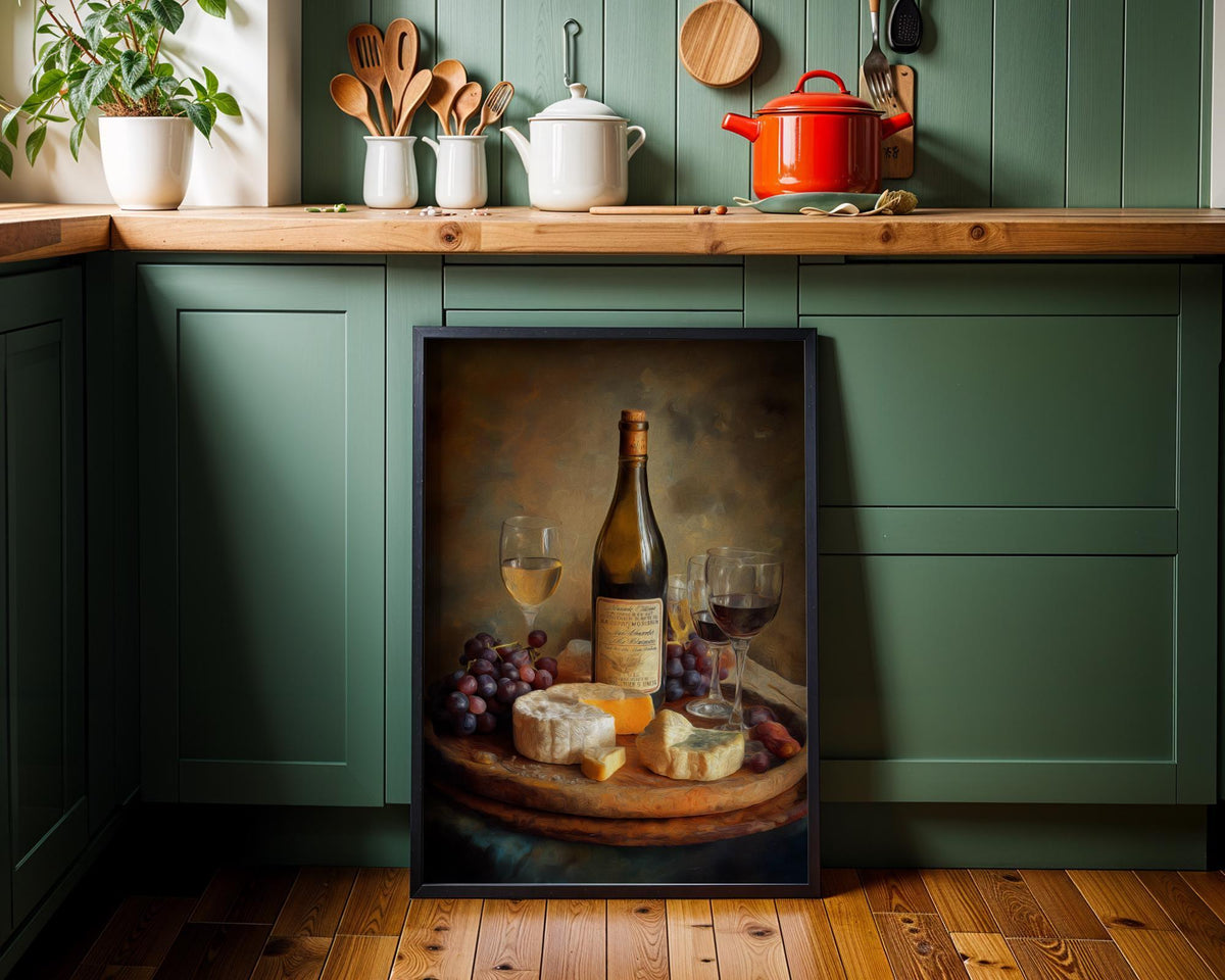 Wine and Cheese Wall Art Print | Rustic Kitchen Dining Room Décor | Still Life Vineyard Artwork | Wine Lover Gift | French...
