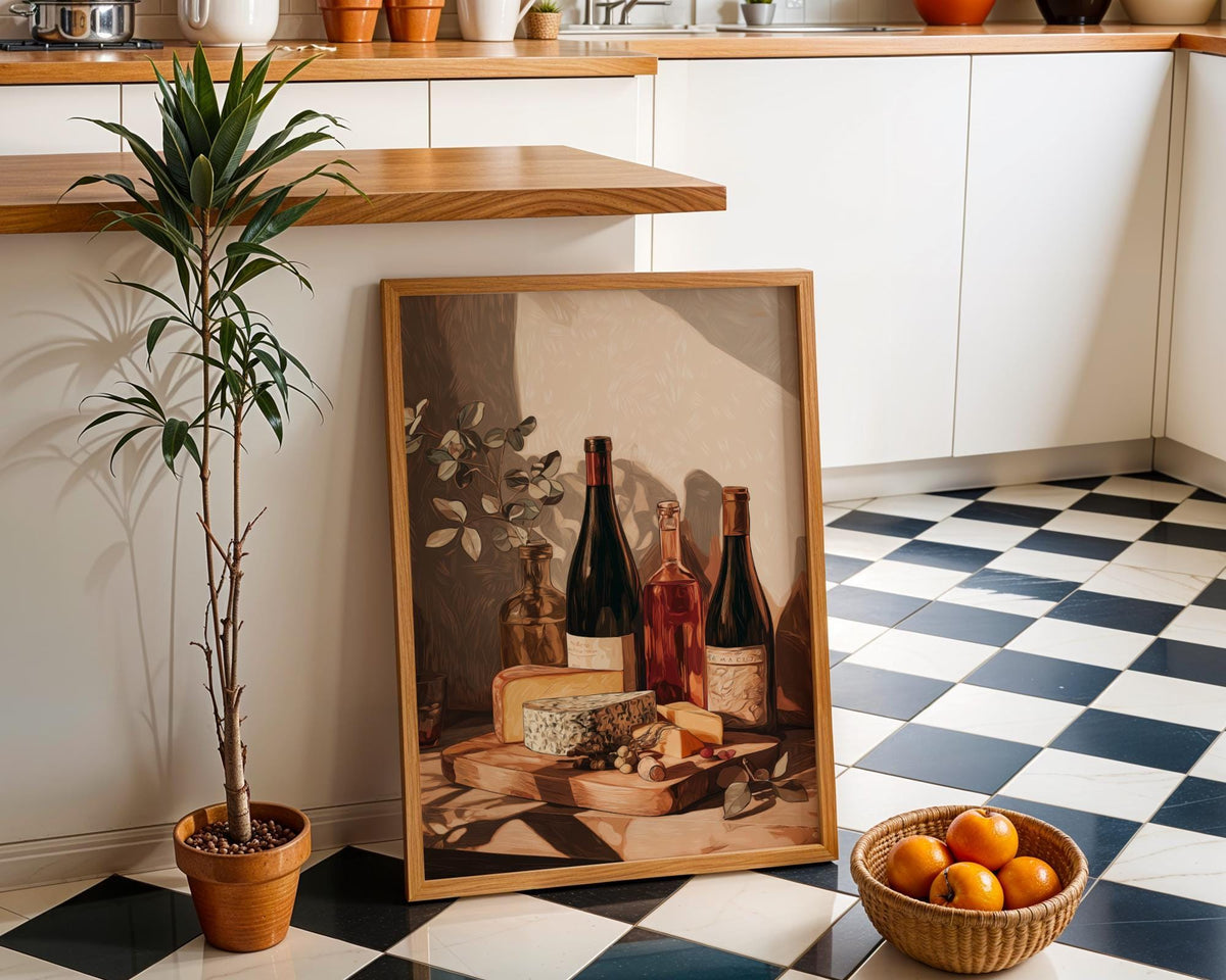 Wine and Cheese Wall Art Print | Rustic Kitchen Dining Room Décor | Still Life Vineyard Artwork | Wine Lover Gift | French...