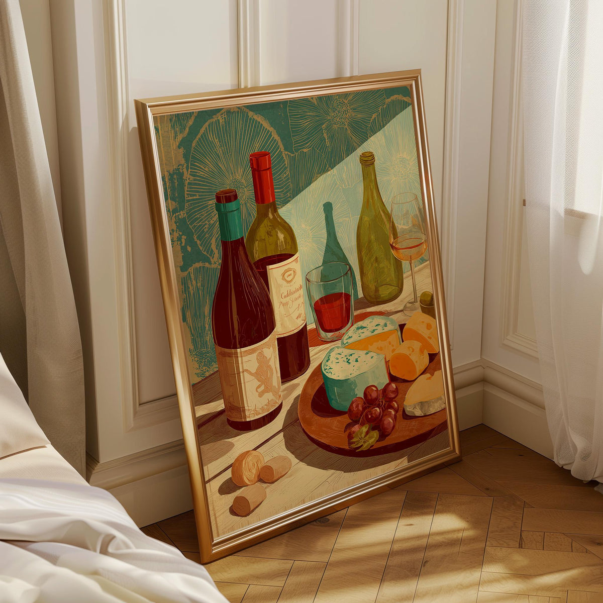 Wine and Cheese Wall Art Print | Rustic Kitchen Dining Room Décor | Still Life Vineyard Artwork | Wine Lover Gift | French...