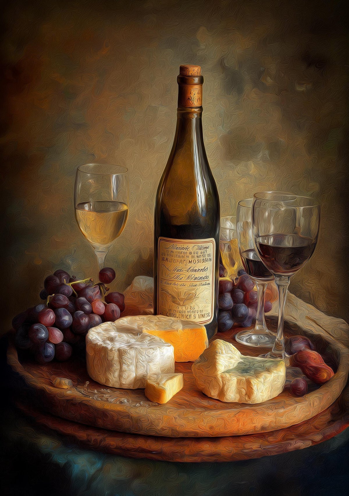 Wine and Cheese Wall Art Print | Rustic Kitchen Dining Room Décor | Still Life Vineyard Artwork | Wine Lover Gift | French...
