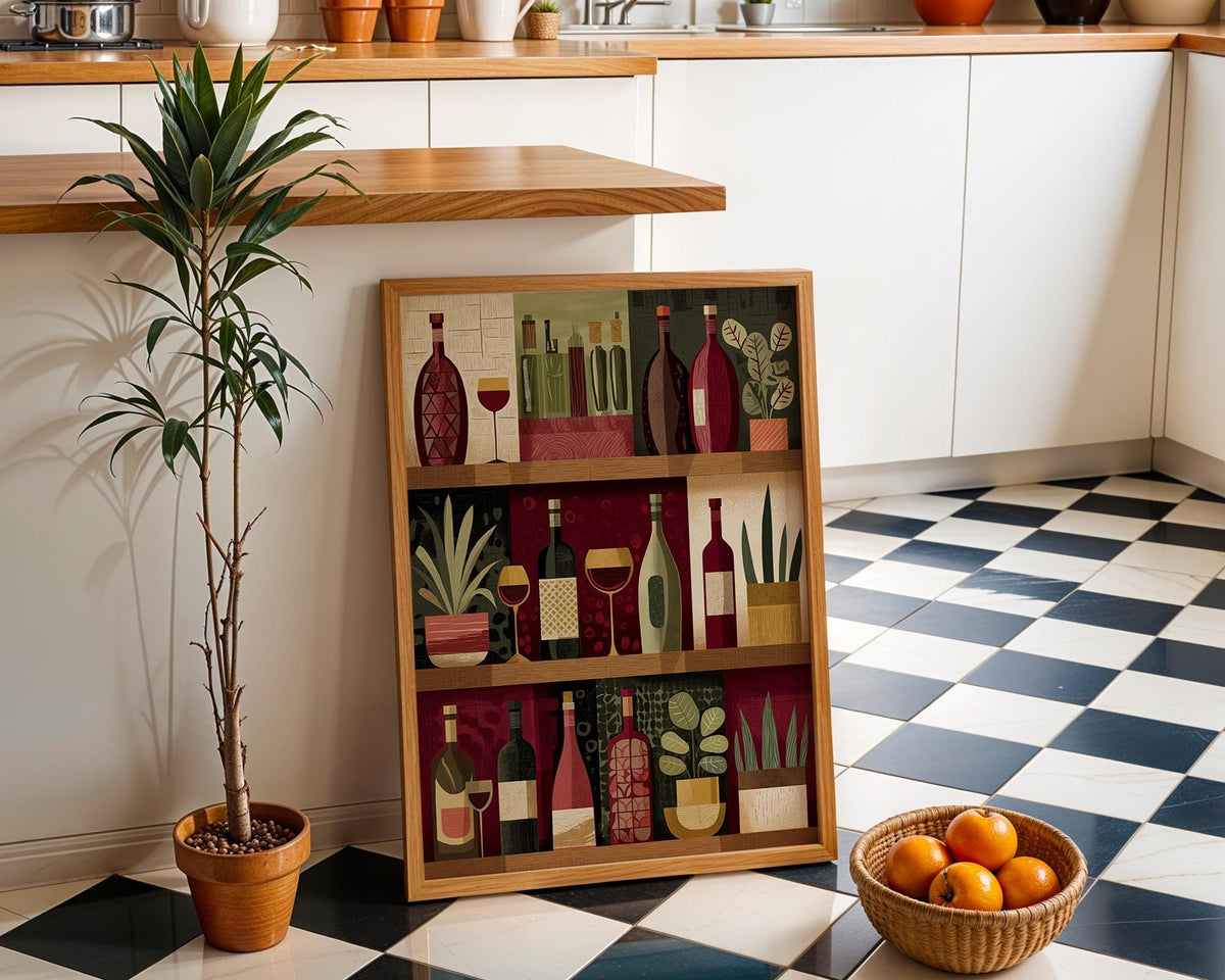Wine Bottle Illustration Print, Modern Kitchen Bar Cart Decor, Wine Lover Gift by The Wall Art Studio - physical