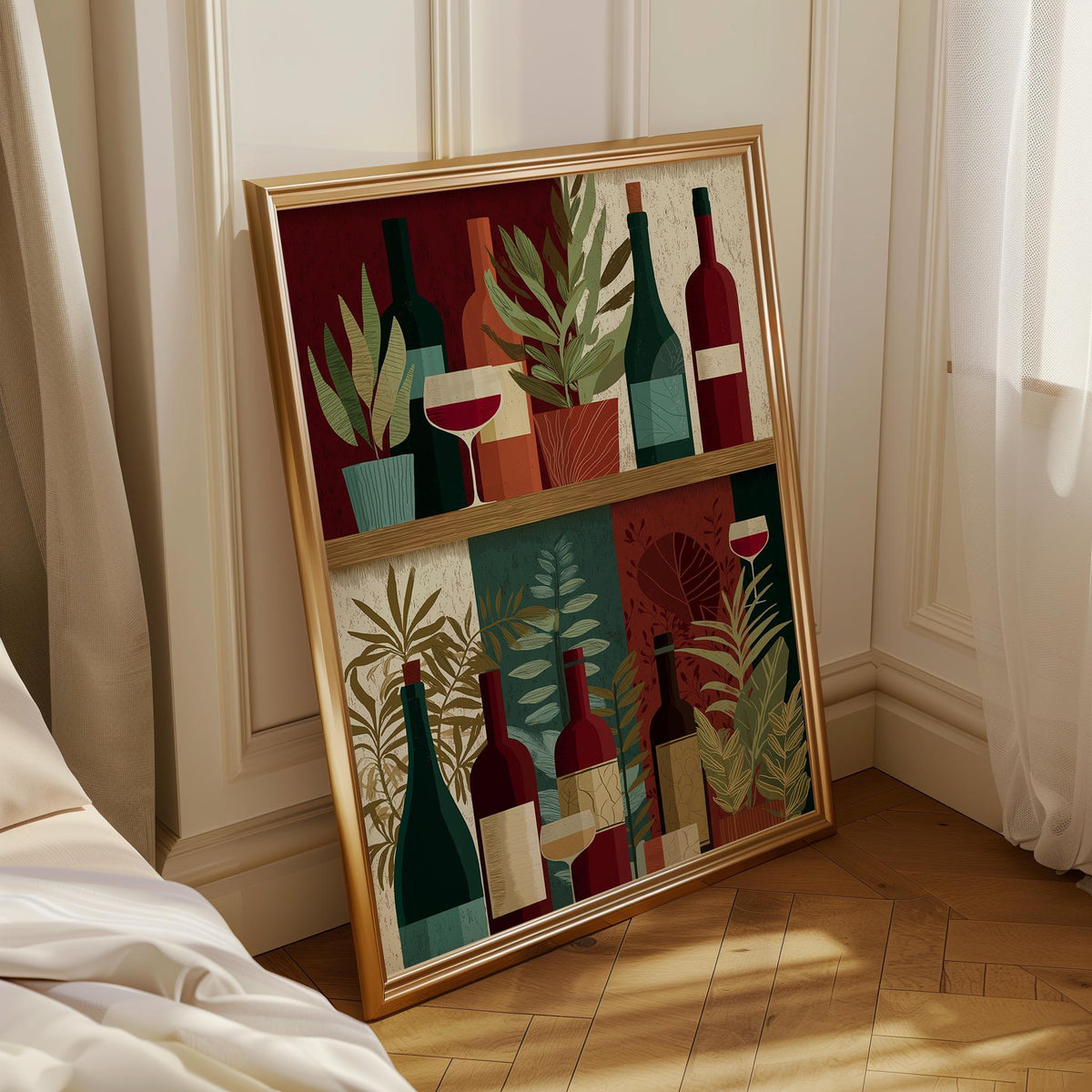 Wine Bottle Illustration Print, Modern Kitchen Bar Cart Decor, Wine Lover Gift by The Wall Art Studio - physical