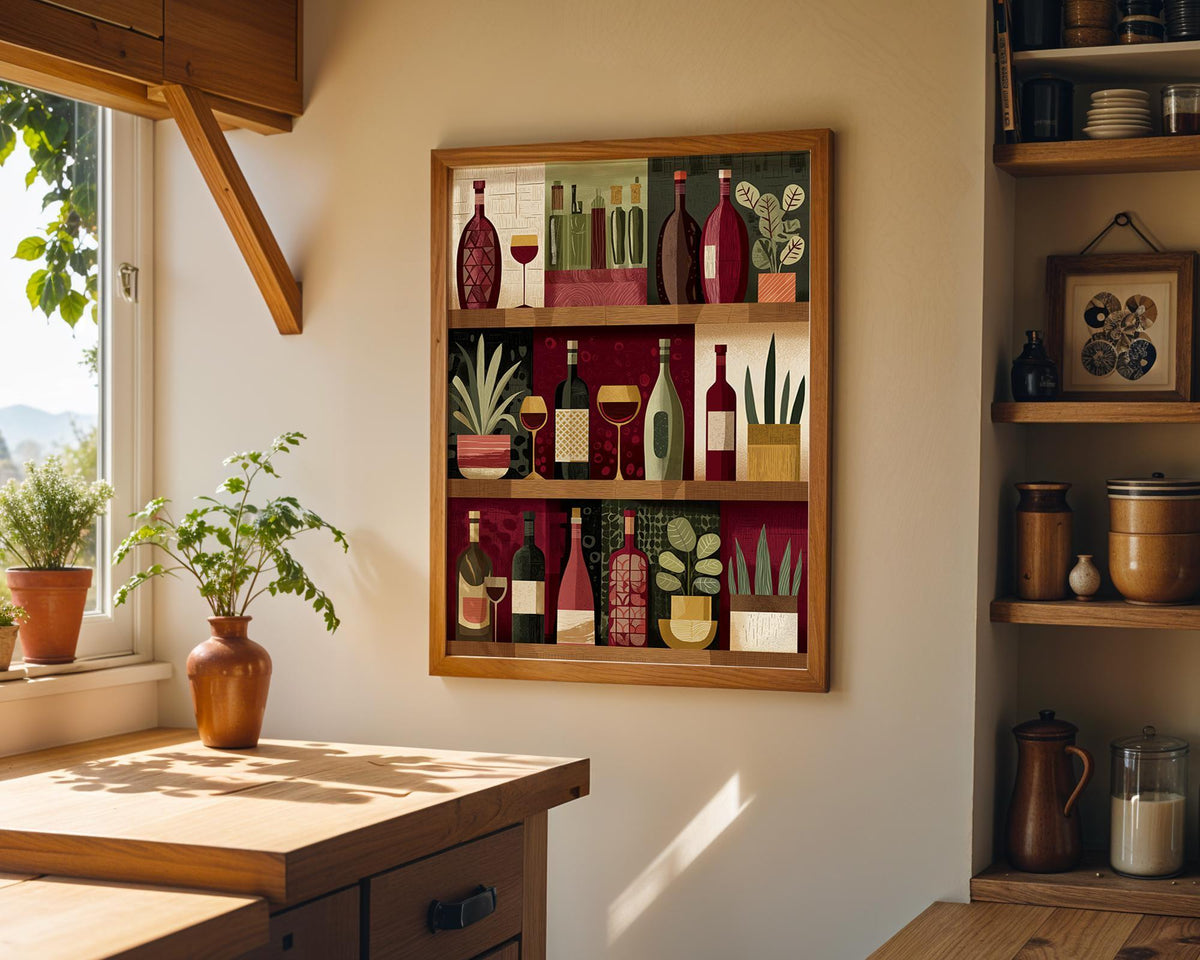 Wine Bottle Illustration Print, Modern Kitchen Bar Cart Decor, Wine Lover Gift by The Wall Art Studio - physical