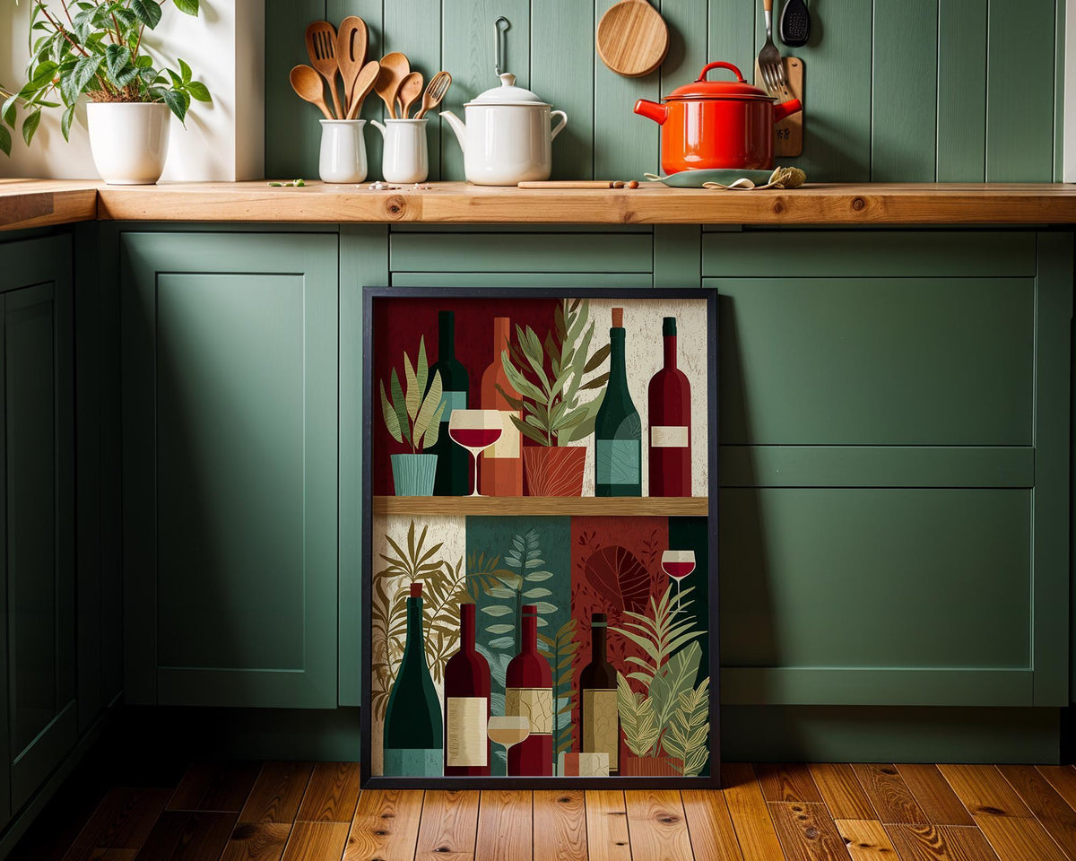 Wine Bottle Illustration Print, Modern Kitchen Bar Cart Decor, Wine Lover Gift by The Wall Art Studio - physical