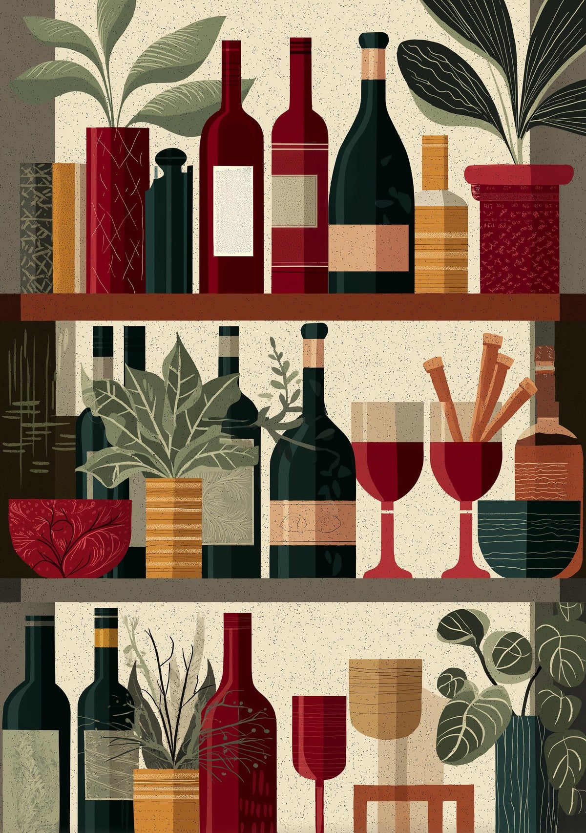 Wine Bottle Illustration Print, Modern Kitchen Bar Cart Decor, Wine Lover Gift by The Wall Art Studio - physical