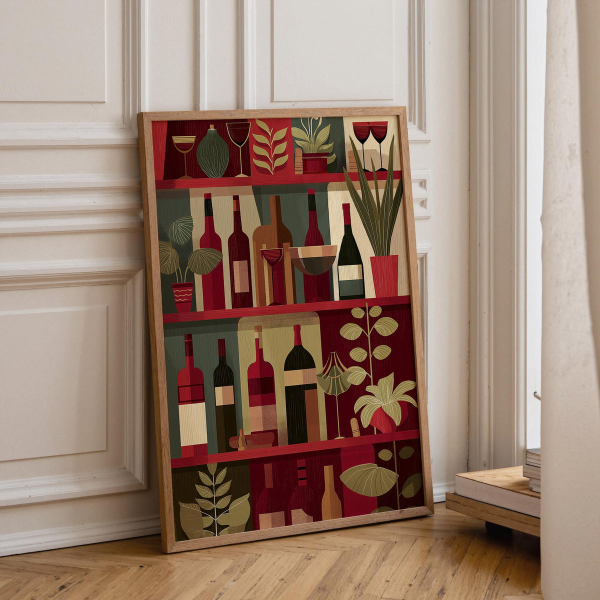 Wine Bottle Illustration Print, Modern Kitchen Bar Cart Decor, Wine Lover Gift by The Wall Art Studio - physical