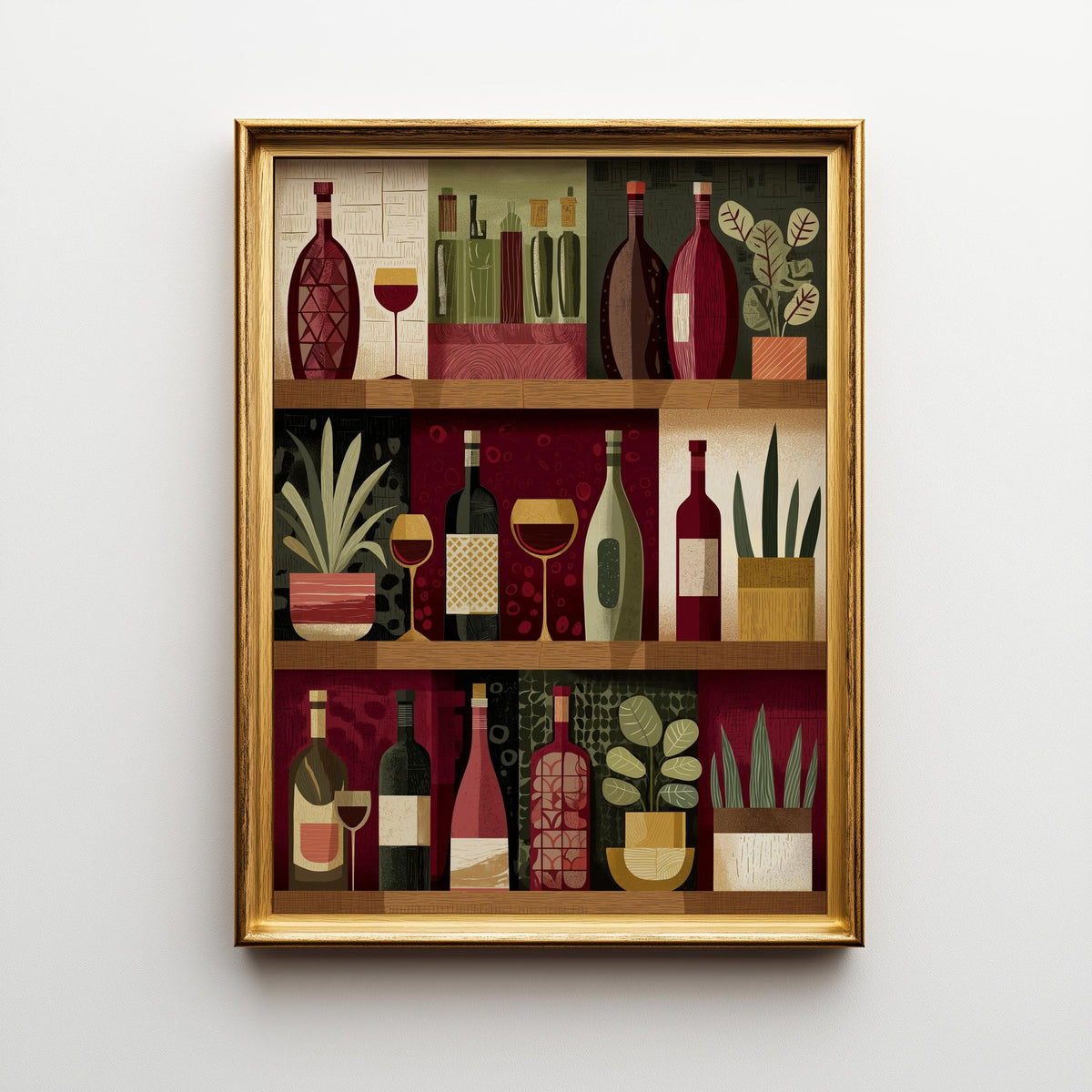 Wine Bottle Illustration Print, Modern Kitchen Bar Cart Decor, Wine Lover Gift by The Wall Art Studio - physical