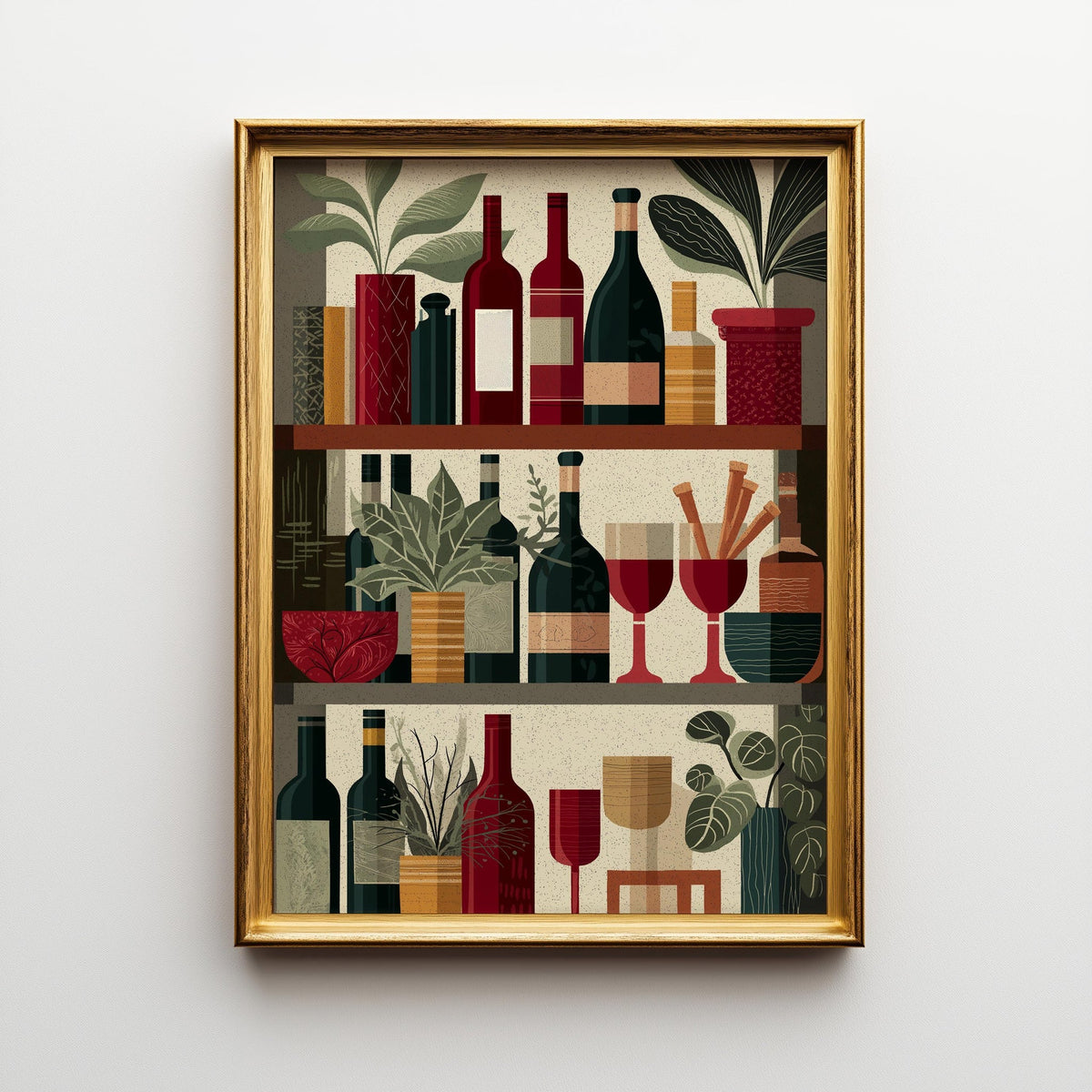 Wine Bottle Illustration Print, Modern Kitchen Bar Cart Decor, Wine Lover Gift by The Wall Art Studio - physical