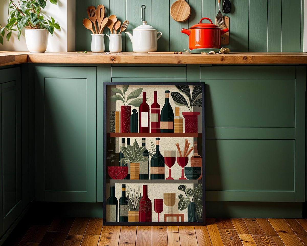 Wine Bottle Illustration Print, Modern Kitchen Bar Cart Decor, Wine Lover Gift by The Wall Art Studio - physical