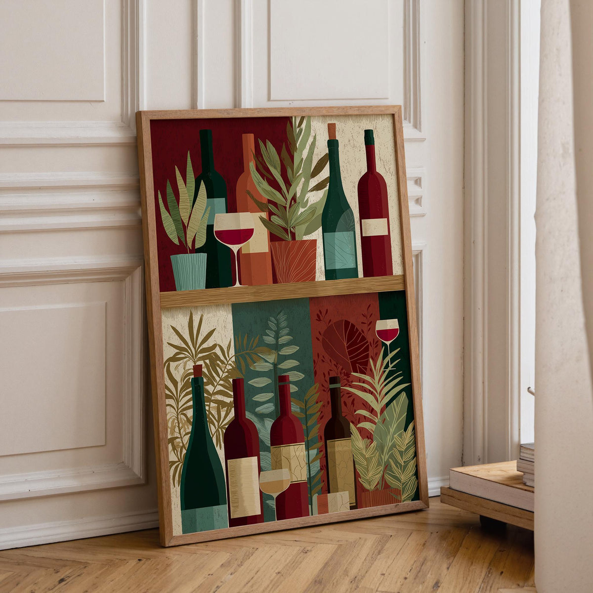 Wine Bottle Illustration Print, Modern Kitchen Bar Cart Decor, Wine Lover Gift by The Wall Art Studio - physical