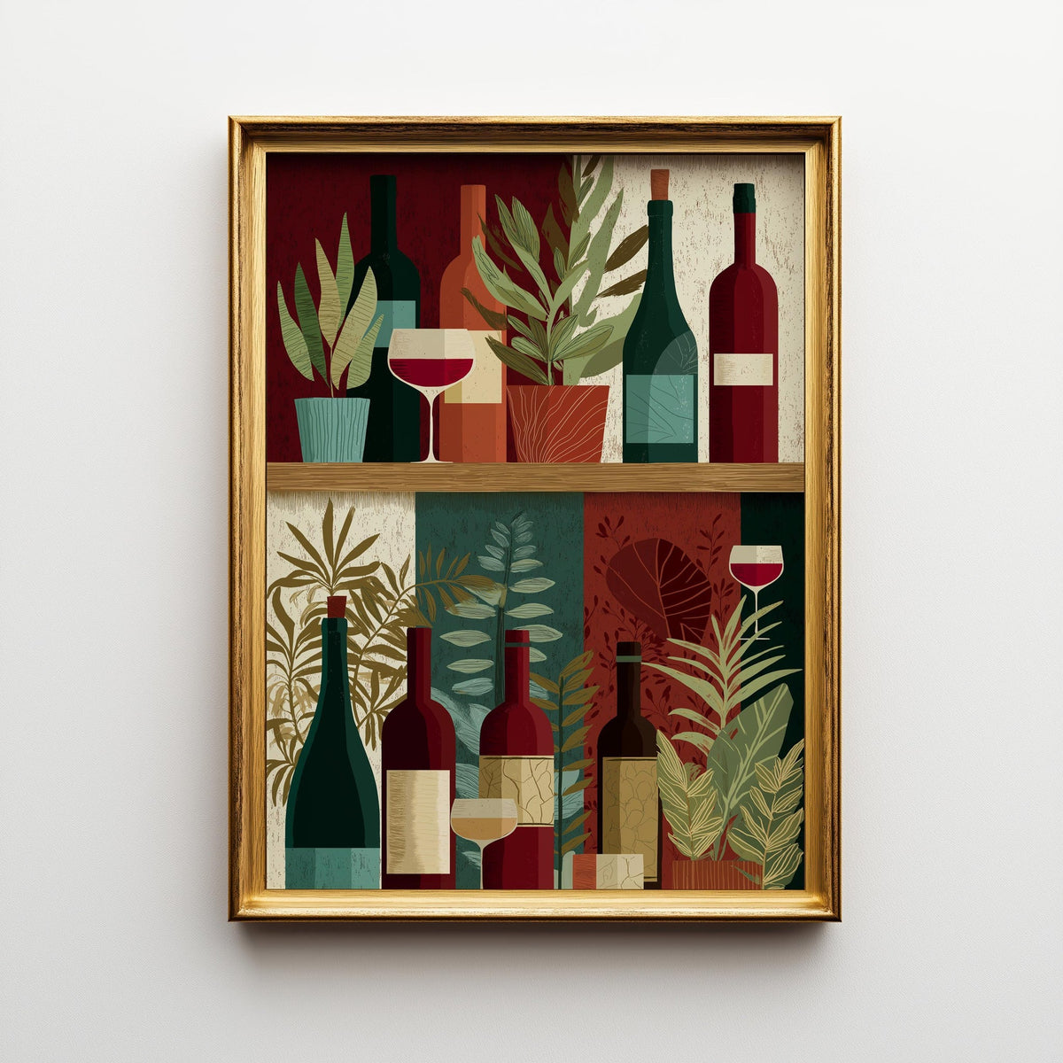 Wine Bottle Illustration Print, Modern Kitchen Bar Cart Decor, Wine Lover Gift by The Wall Art Studio - physical
