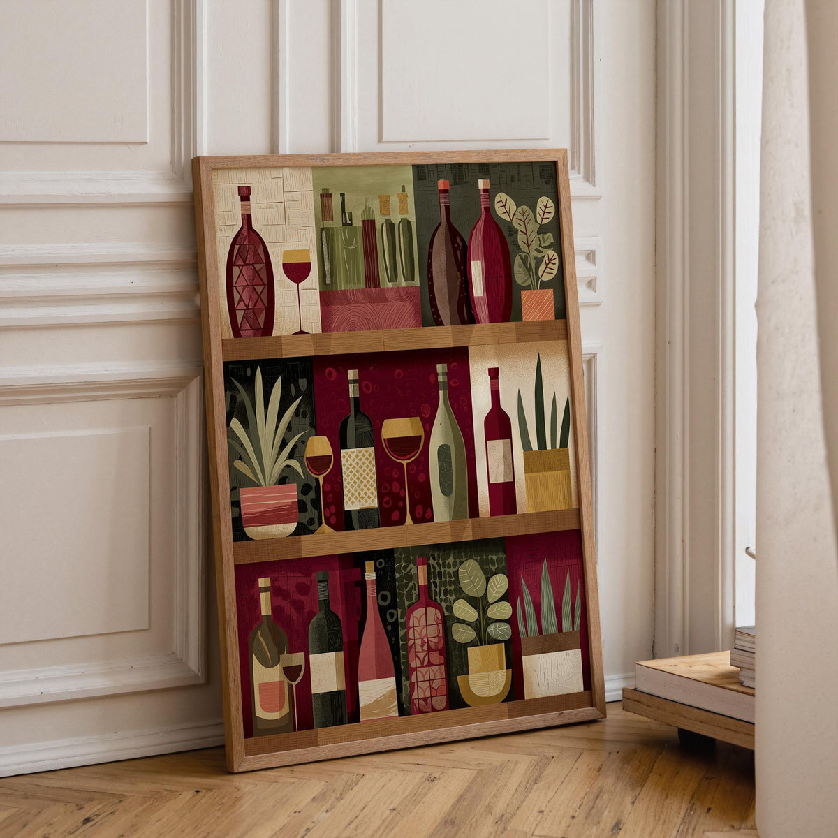Wine Bottle Illustration Print, Modern Kitchen Bar Cart Decor, Wine Lover Gift by The Wall Art Studio - physical